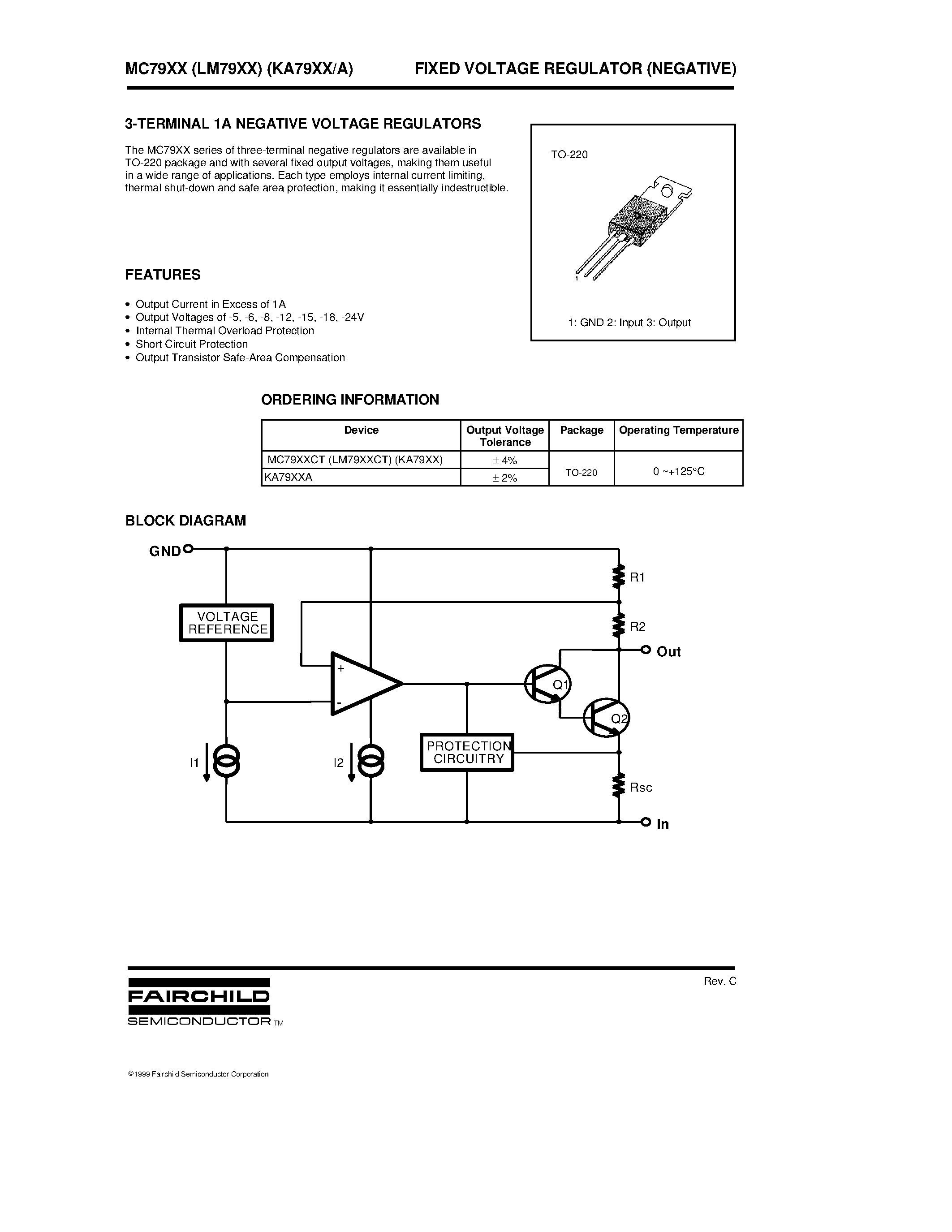 Datasheet MC78905CT - 3-TERMINAL 1A NEGATIVE VOLTAGE REGULATORS page 1