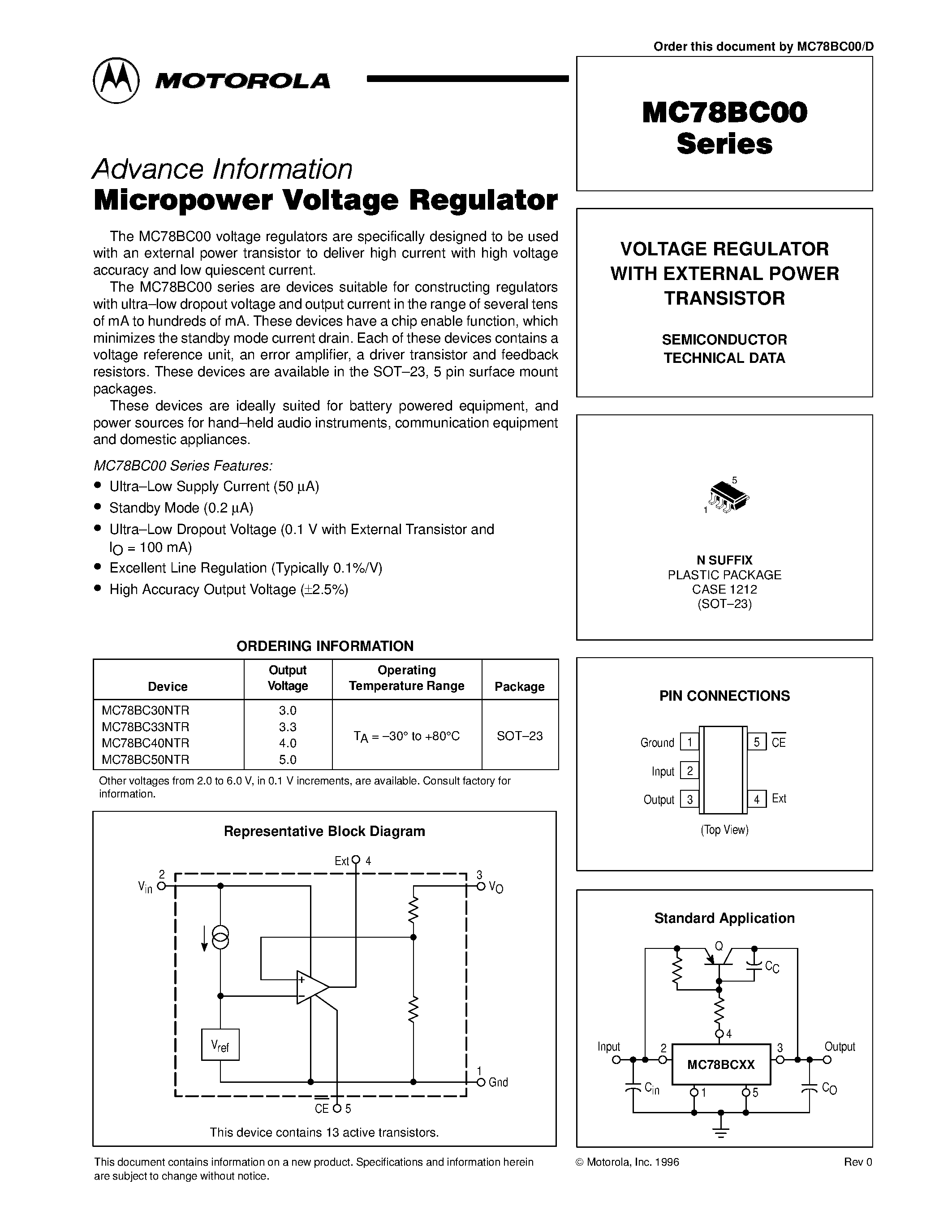 Datasheet MC78BC00 - VOLTAGE REGULATOR WITH EXTERNAL POWER TRANSISTOR page 1