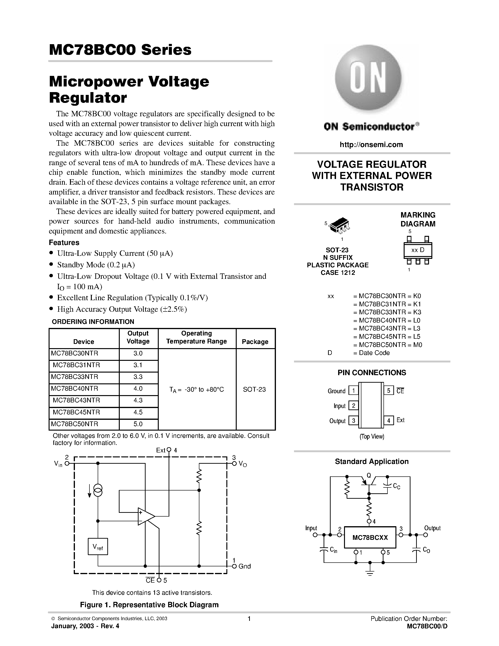 Datasheet MC78BC30NTR - Micropower Voltage Regulator page 1