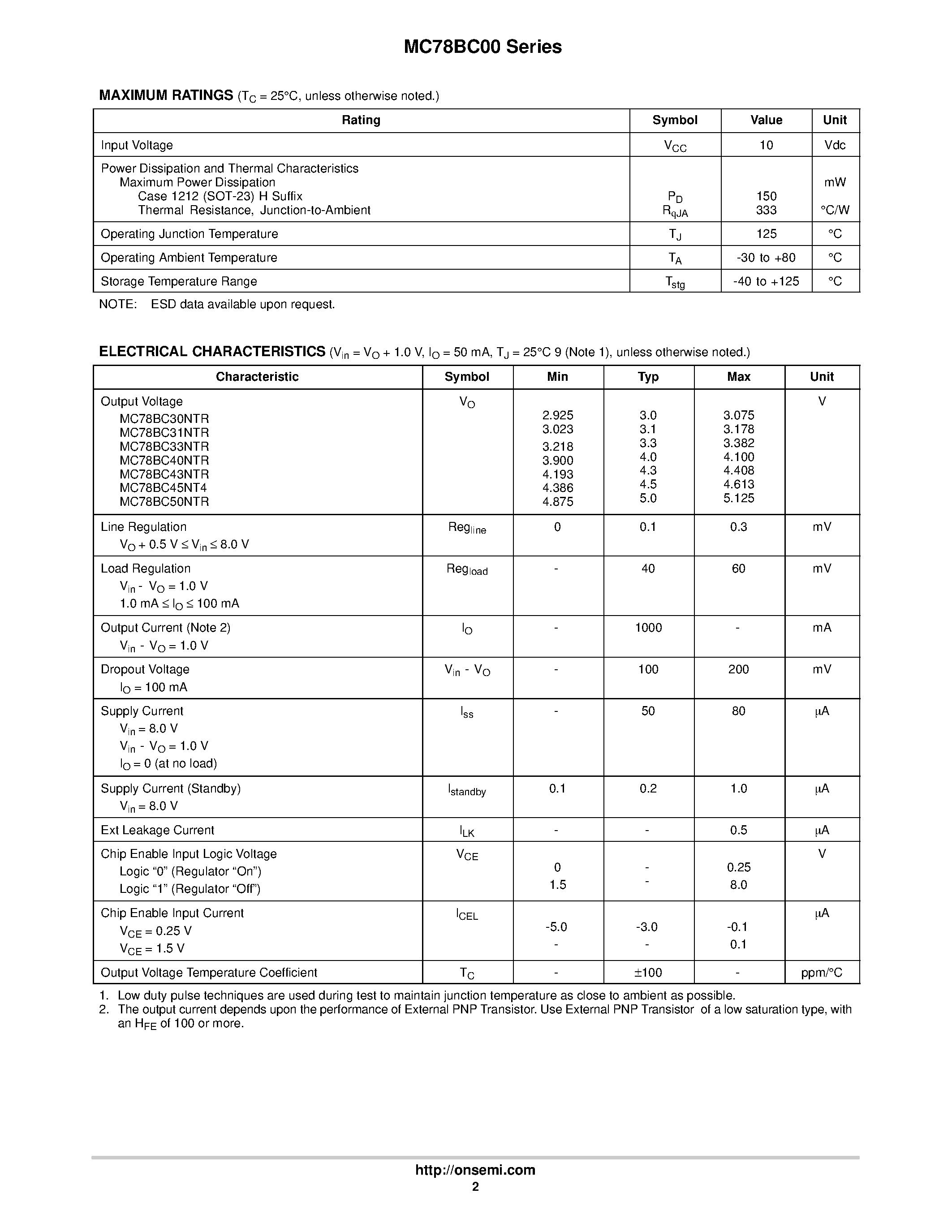 Datasheet MC78BC30NTR - Micropower Voltage Regulator page 2