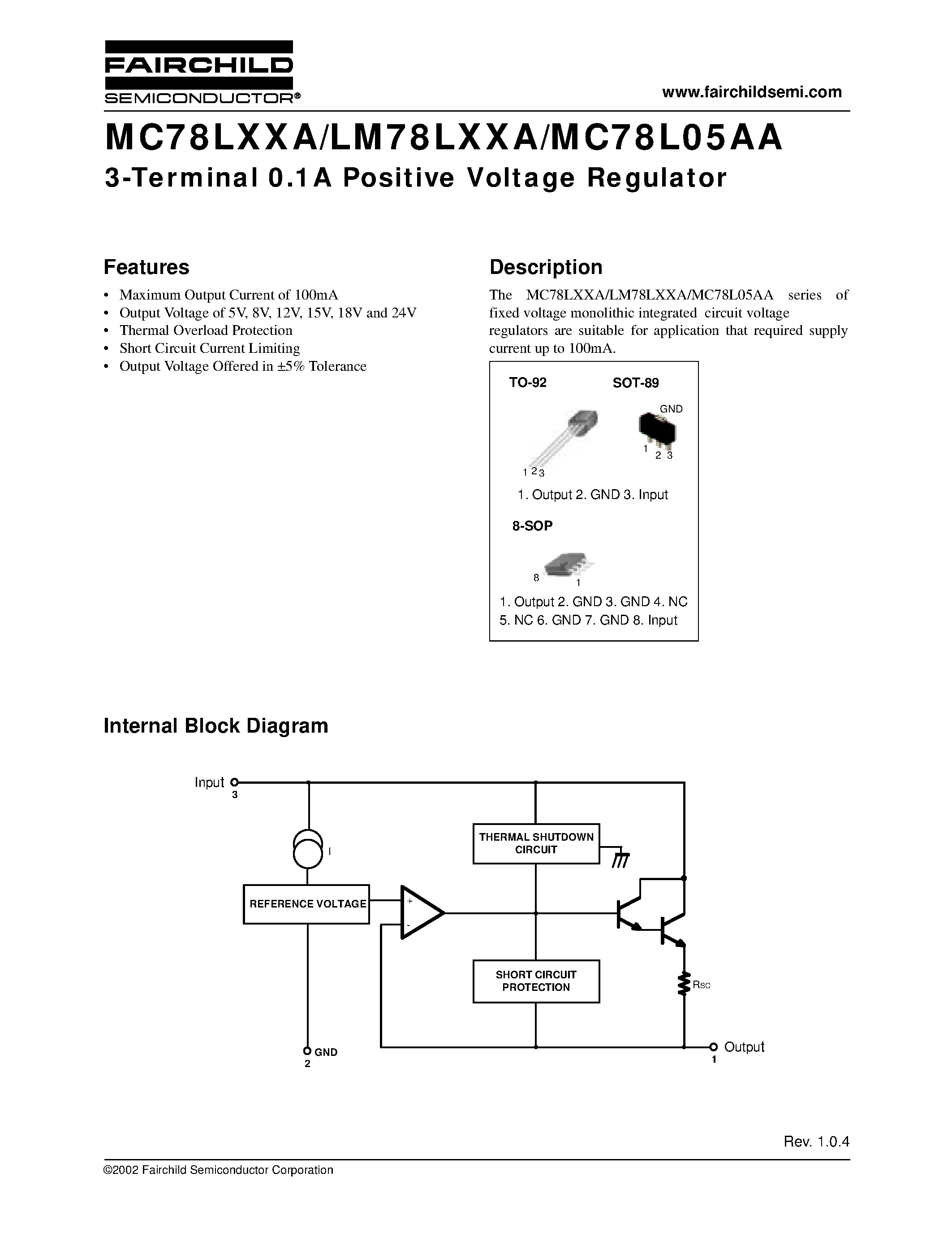 Datasheet MC78L05AA - 3-Terminal 0.1A Positive Voltage Regulator page 1