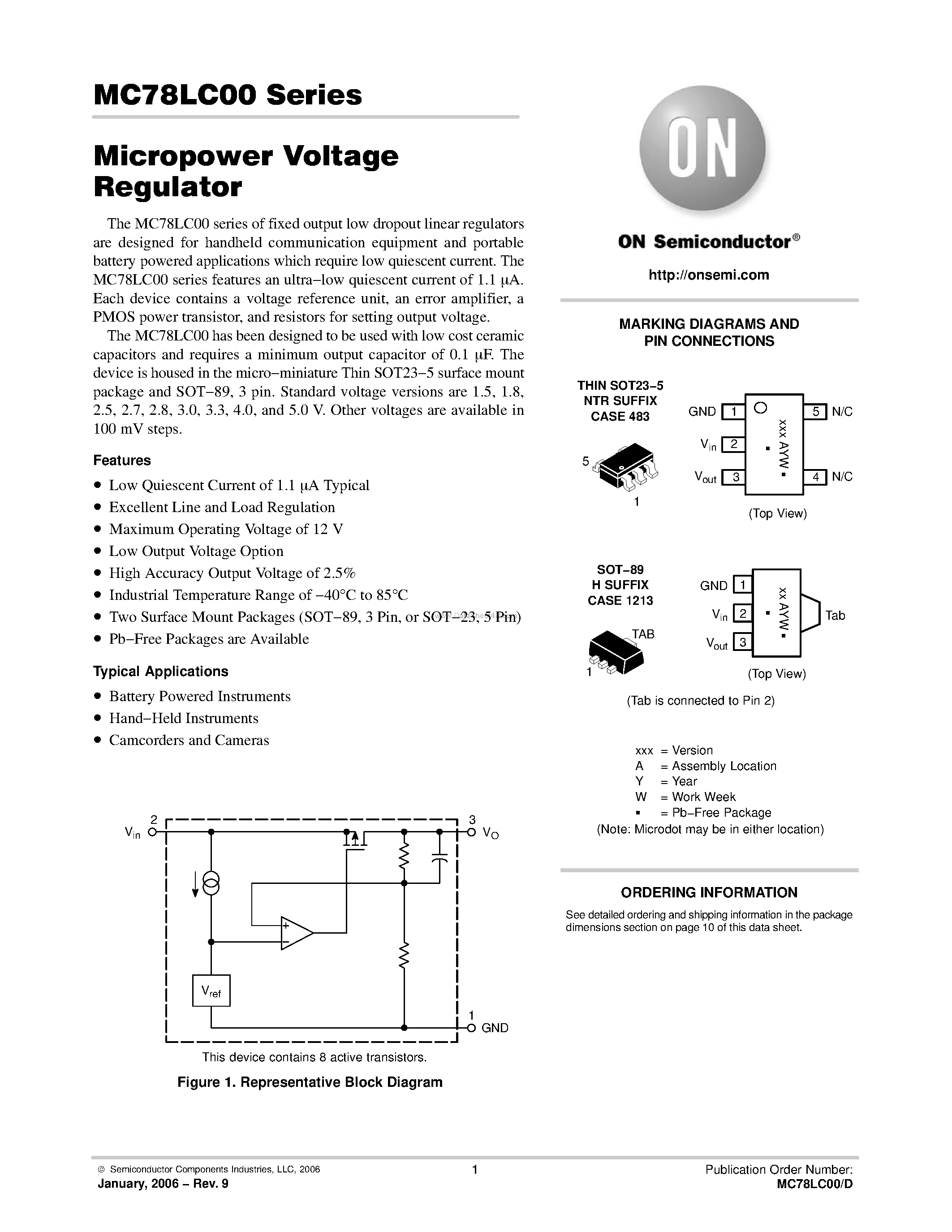 Datasheet MC78LC00 - MICROPOWER ULTRA-LOW QUIESCENT CURRENT VOLTAGE REGULATORS page 1