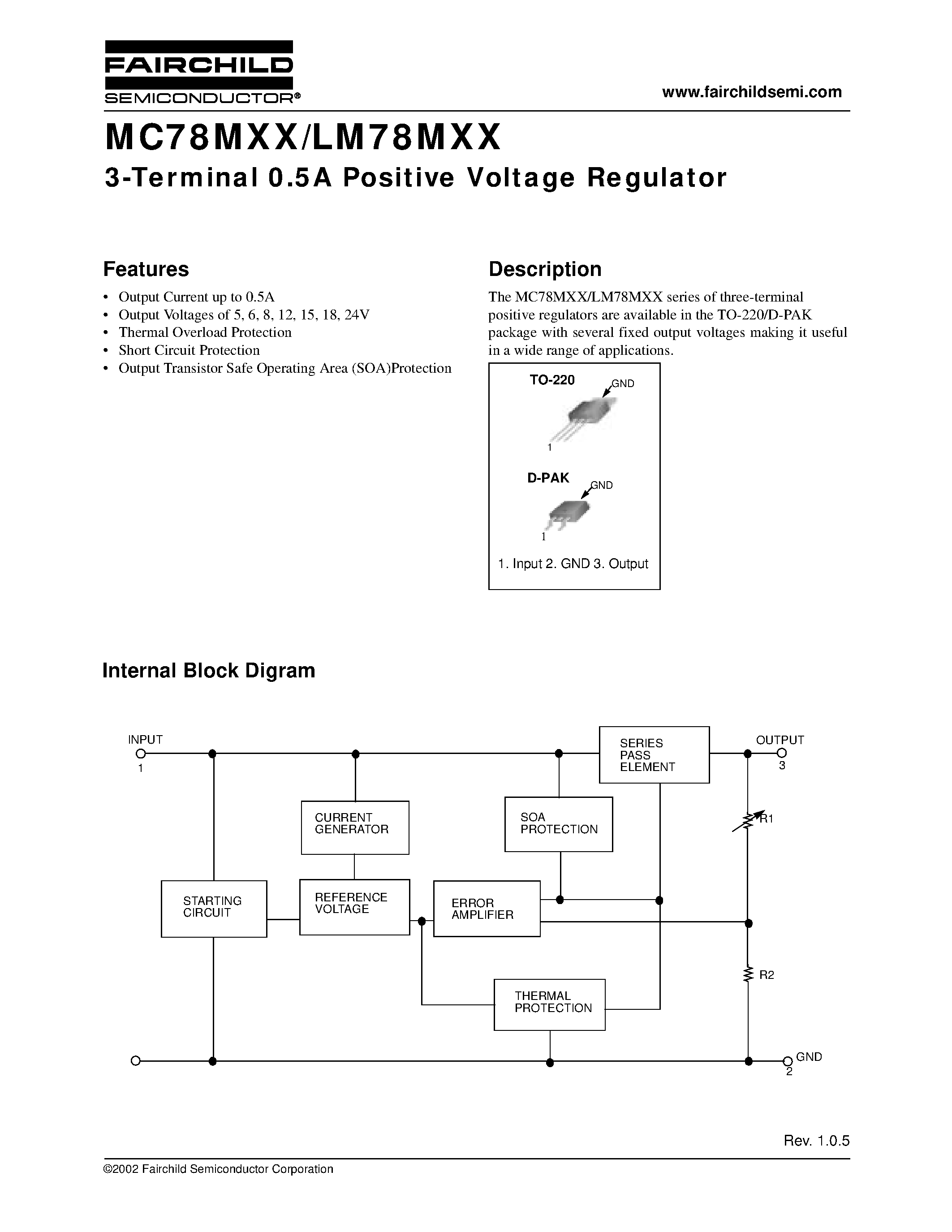 Datasheet MC78M05 - 3-Terminal 0.5A Positive Voltage Regulator page 1