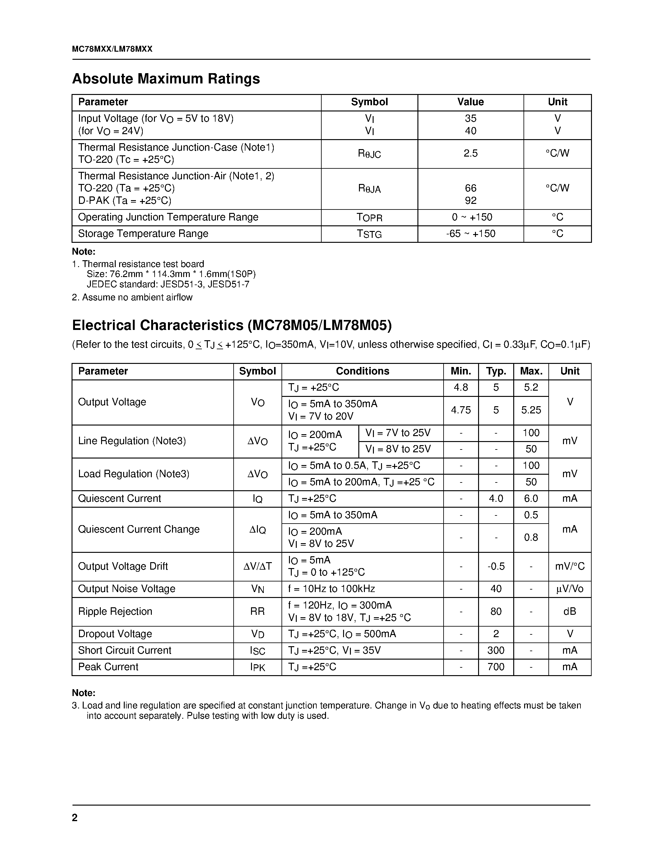 Datasheet MC78M05 - 3-Terminal 0.5A Positive Voltage Regulator page 2