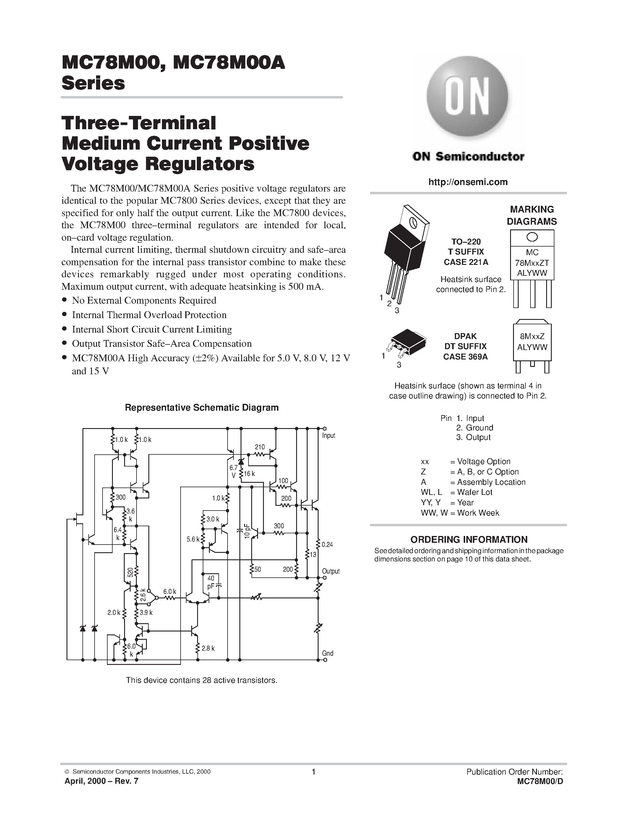 Datasheet MC78M05CDT - Three-Terminal MEDIUM Current Positive Voltage Regulators page 1