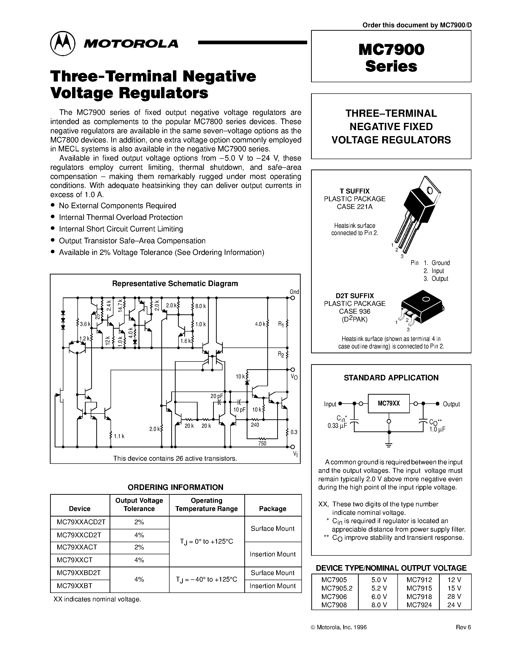 Datasheet MC7912 - THREE-TERMINAL NEGATIVE FIXED VOLTAGE REGULATORS page 1