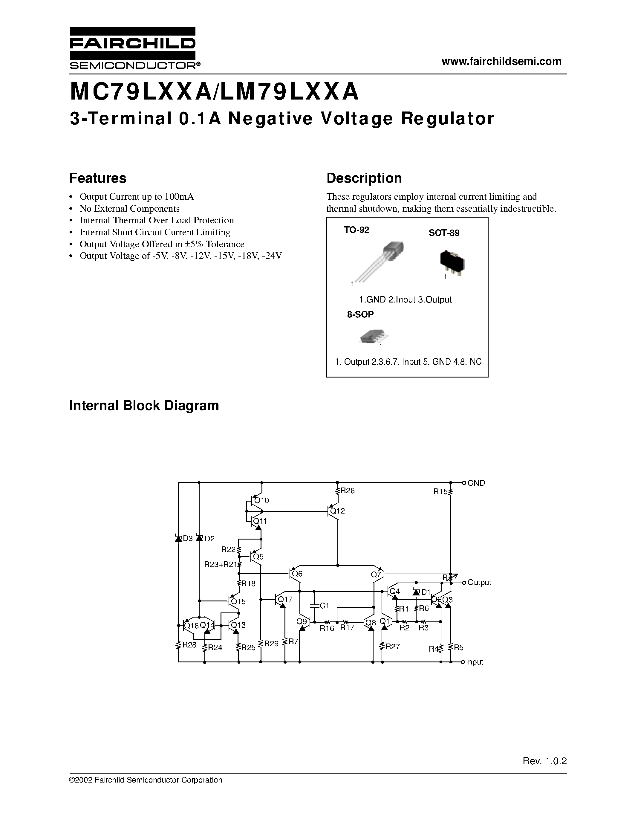 Datasheet MC79L05 - 3-Terminal 0.1A Negative Voltage Regulator page 1