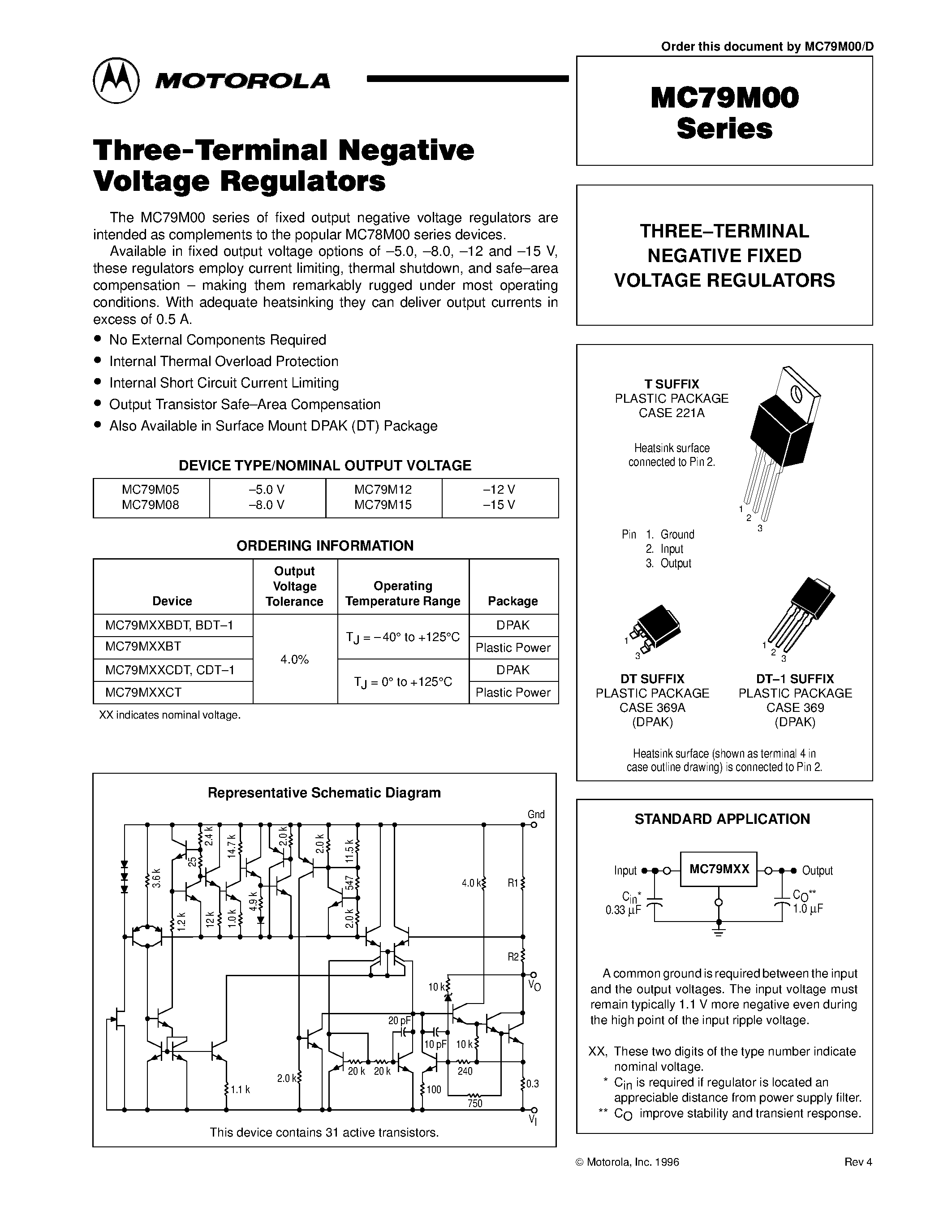 Datasheet MC79M00 - THREE-TERMINAL NEGATIVE FIXED VOLTAGE REGULATORS page 1