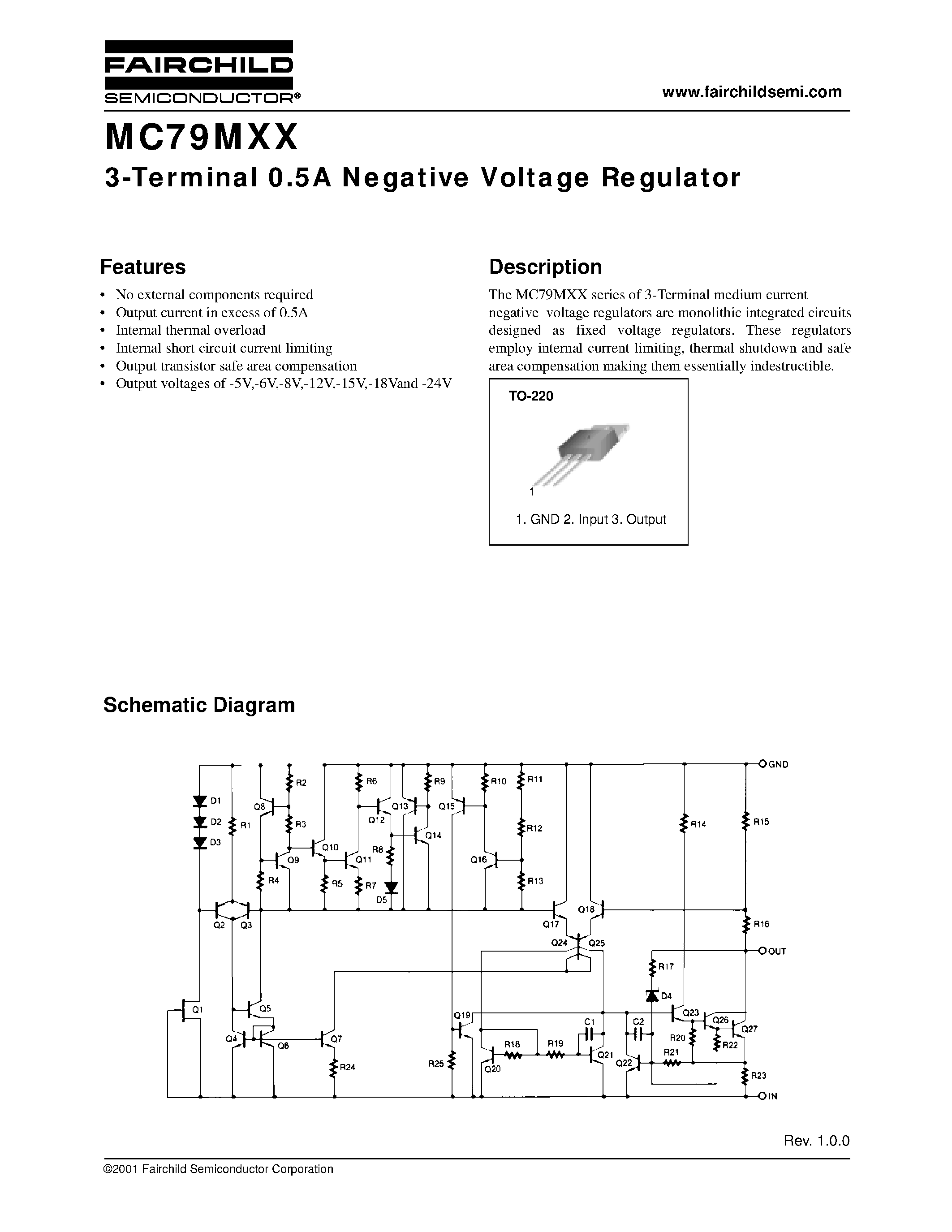 Datasheet MC79M05CT - 3-Terminal 0.5A Negative Voltage Regulator page 1