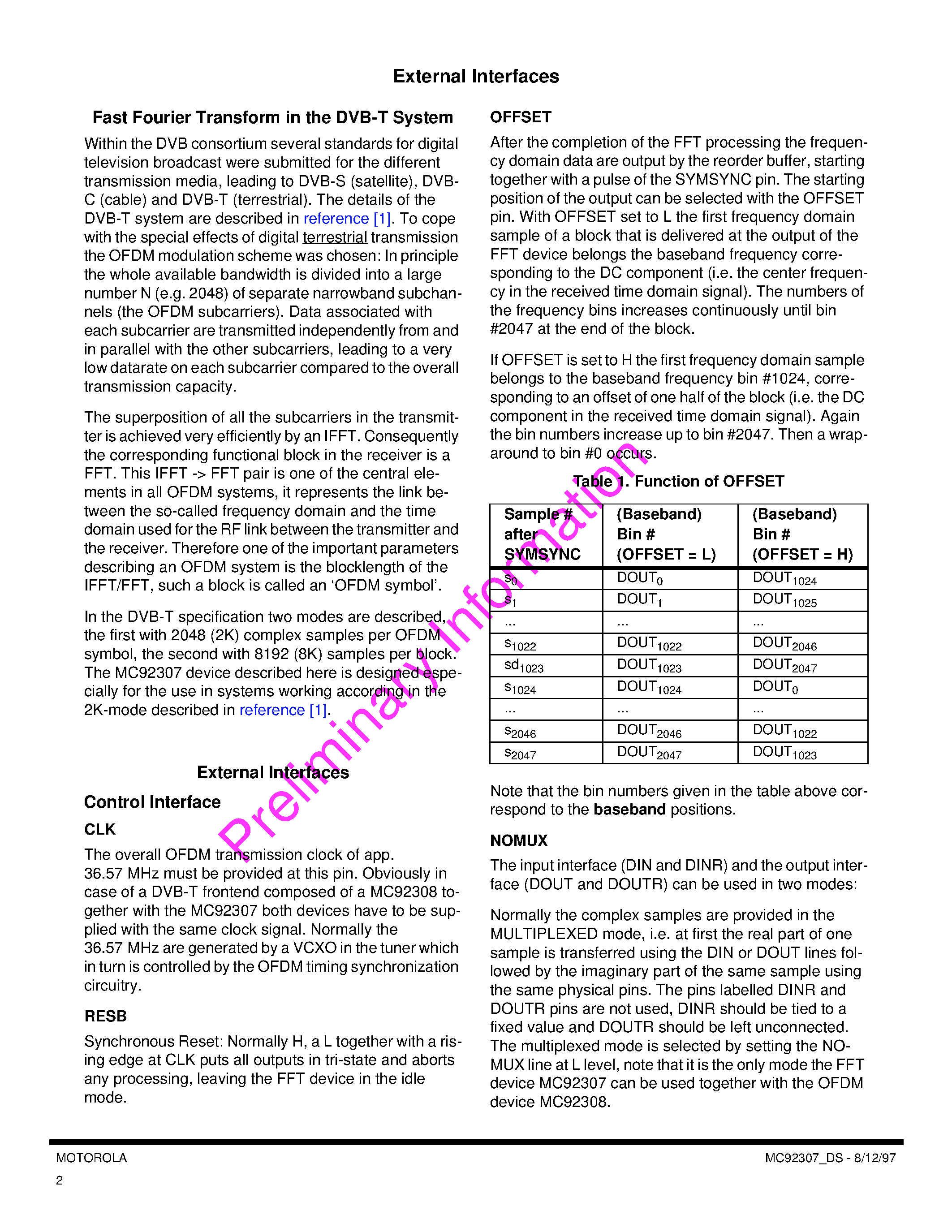 Даташит MC92307 - 2K - Samples FFT-Processor страница 2