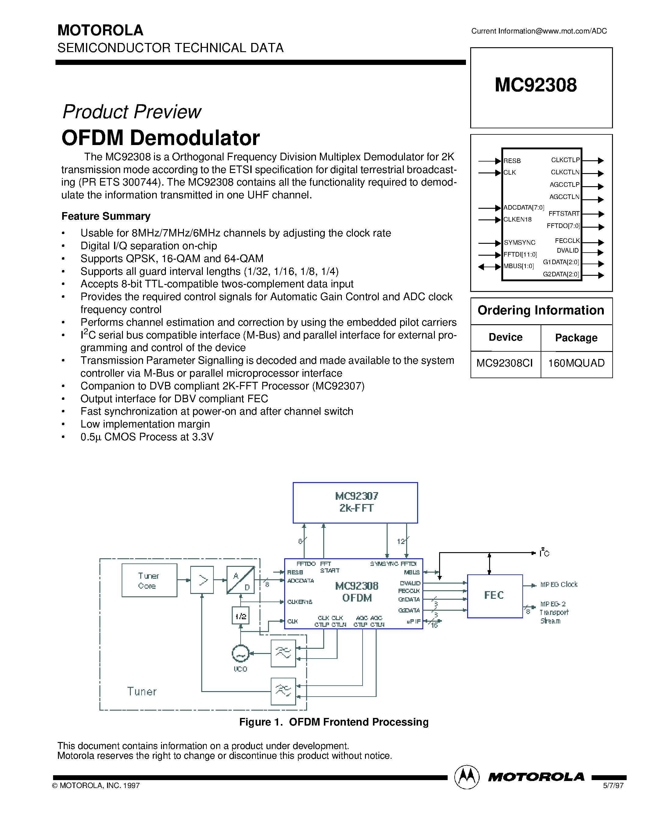 Даташит MC92308 - OFDM Demodulator страница 1