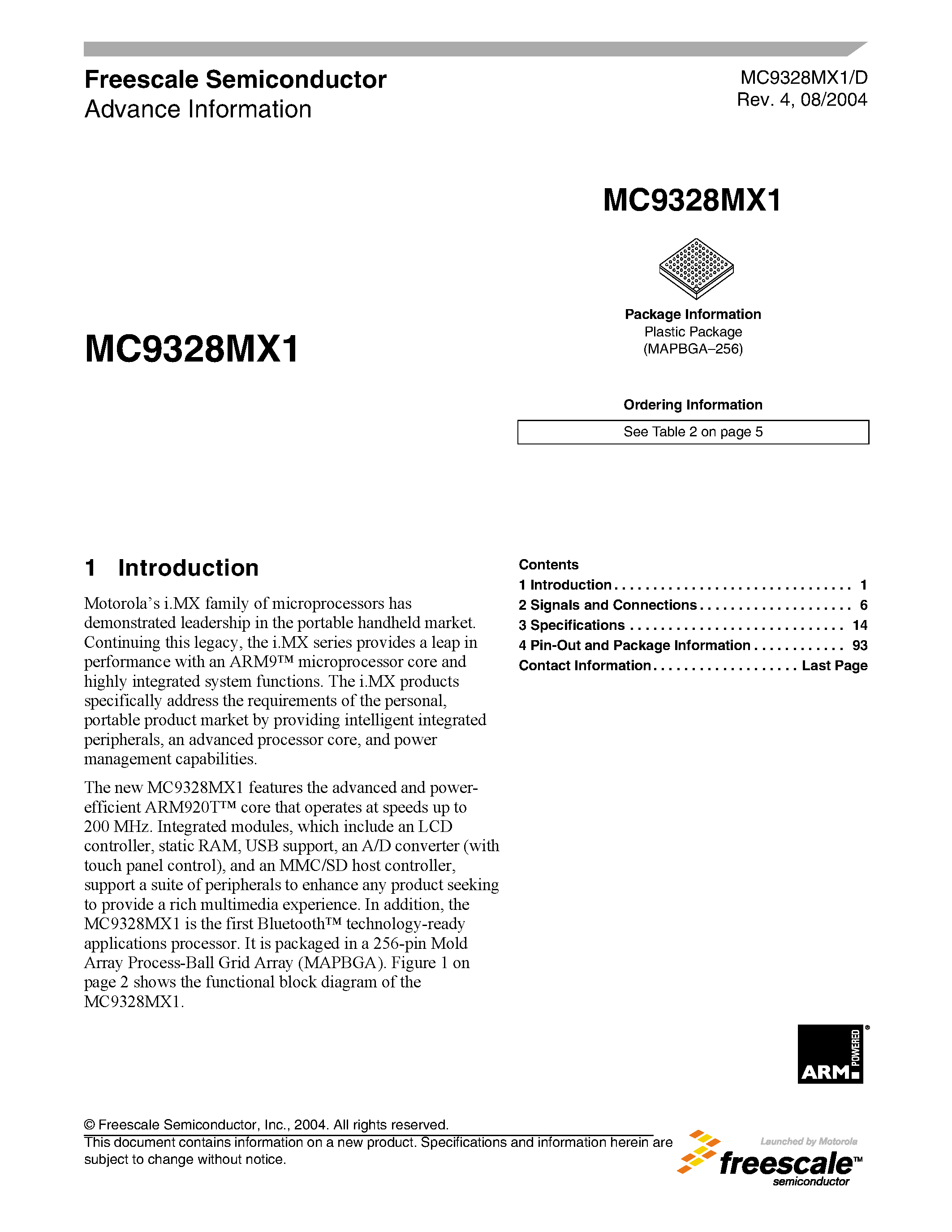 Datasheet MC9328MX1/D - i.MX Integrated Portable System Processor page 1