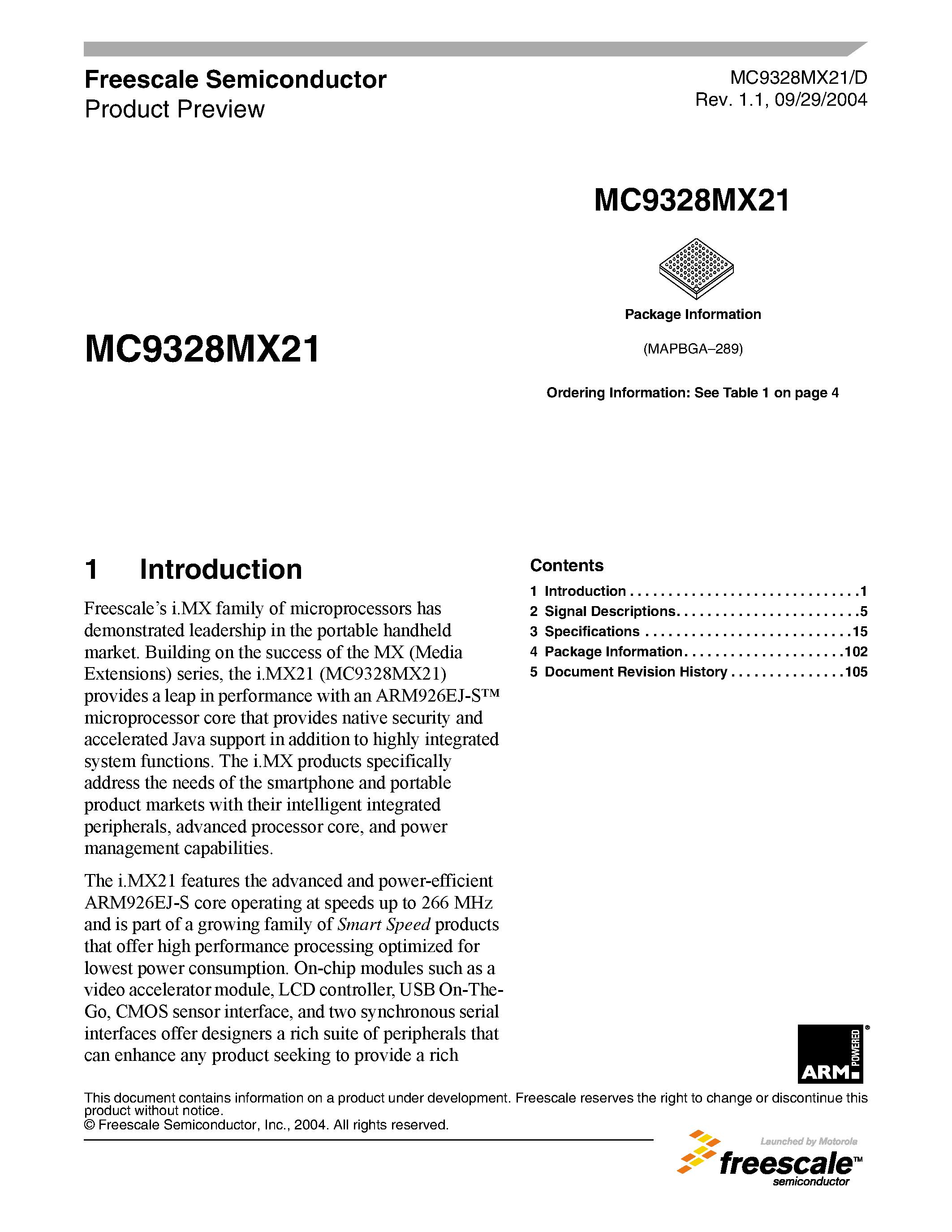 Даташит MC9328MX21 - i.MX family of microprocessors страница 1