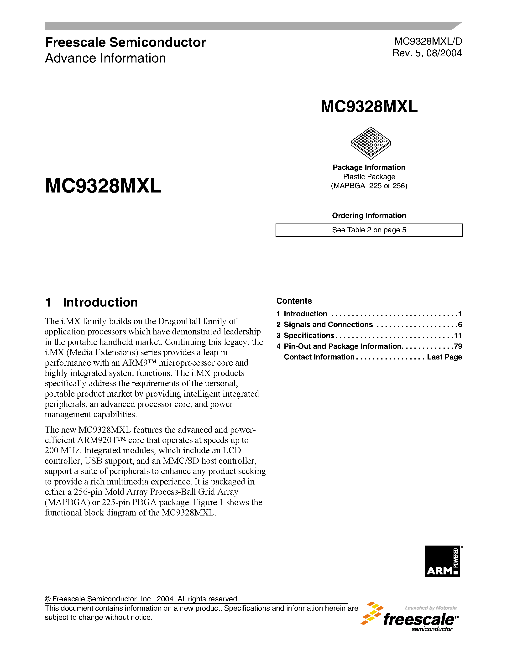 Datasheet MC9328MXL - i.MX Integrated Portable System Processor page 1