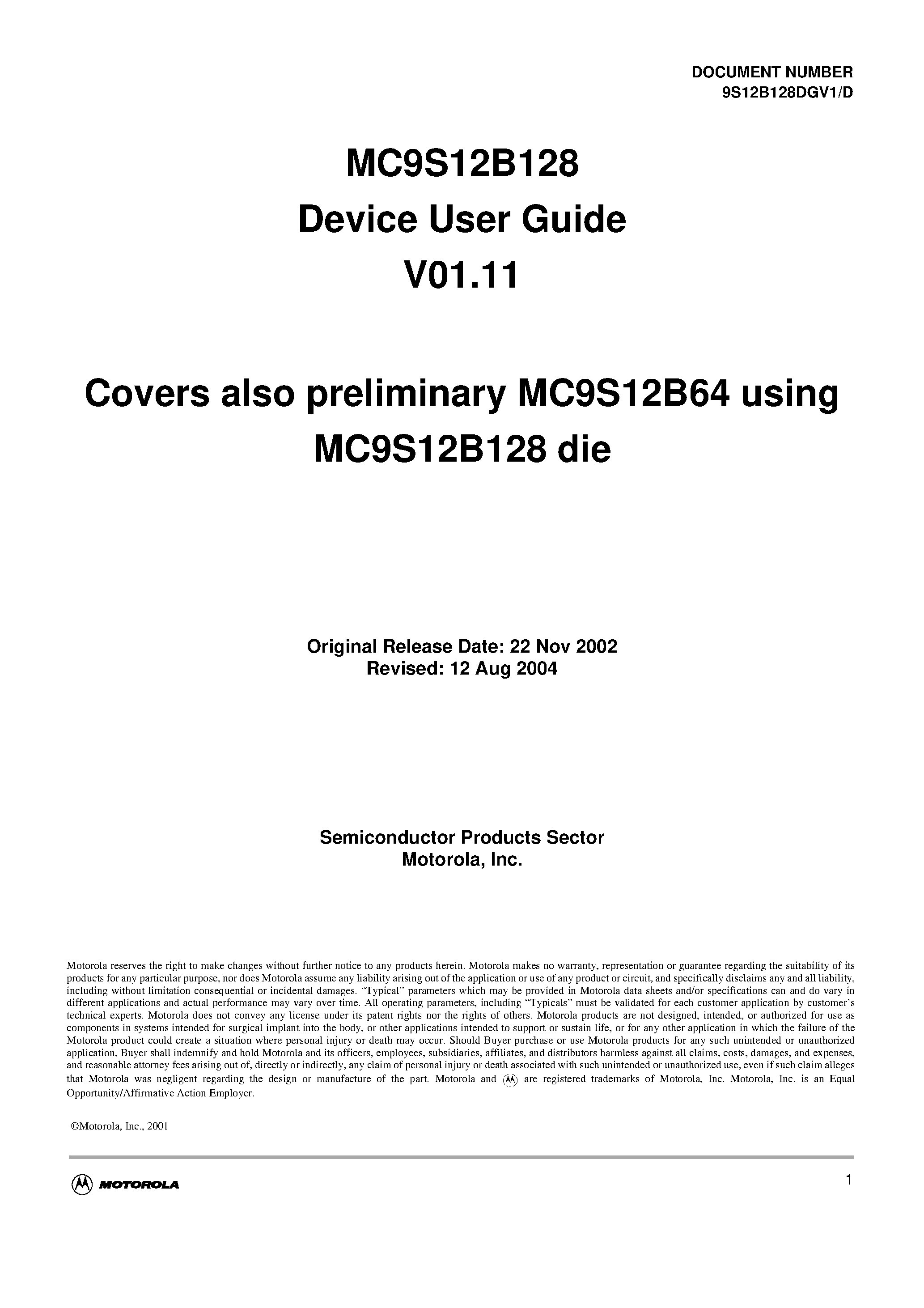 Datasheet MC9S12B128MPV25 - microcontroller unit (MCU) page 1