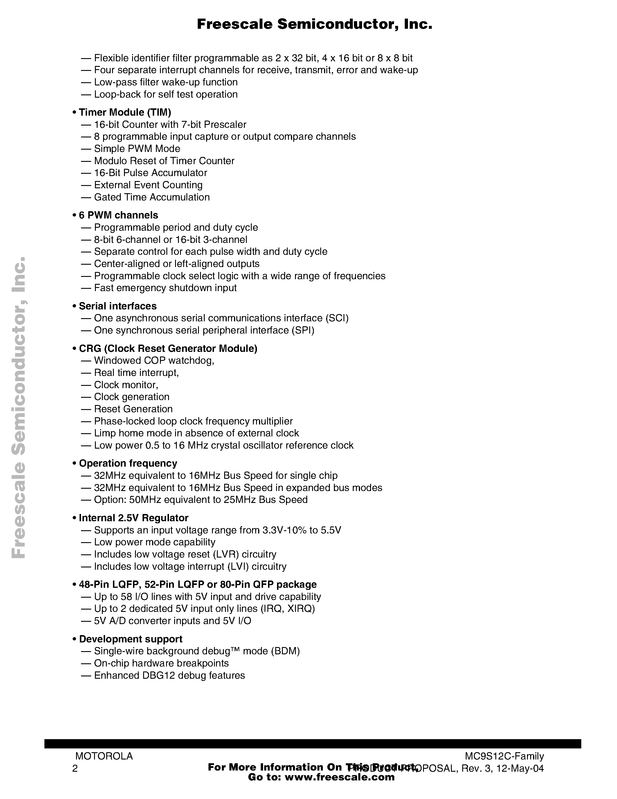 Datasheet MC9S12GC16 - 16-Bit Microcontroller page 2