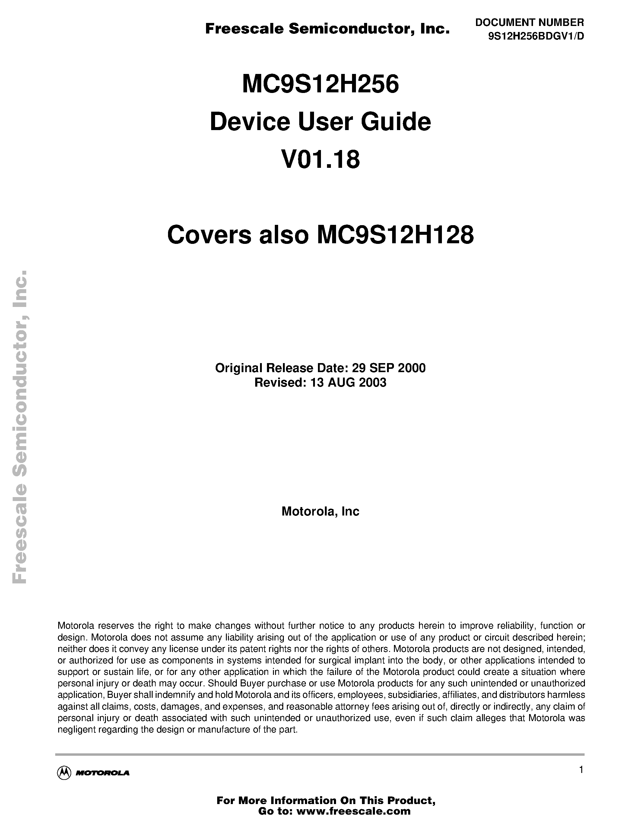 Datasheet MC9S12H128 - Device User Guide page 1