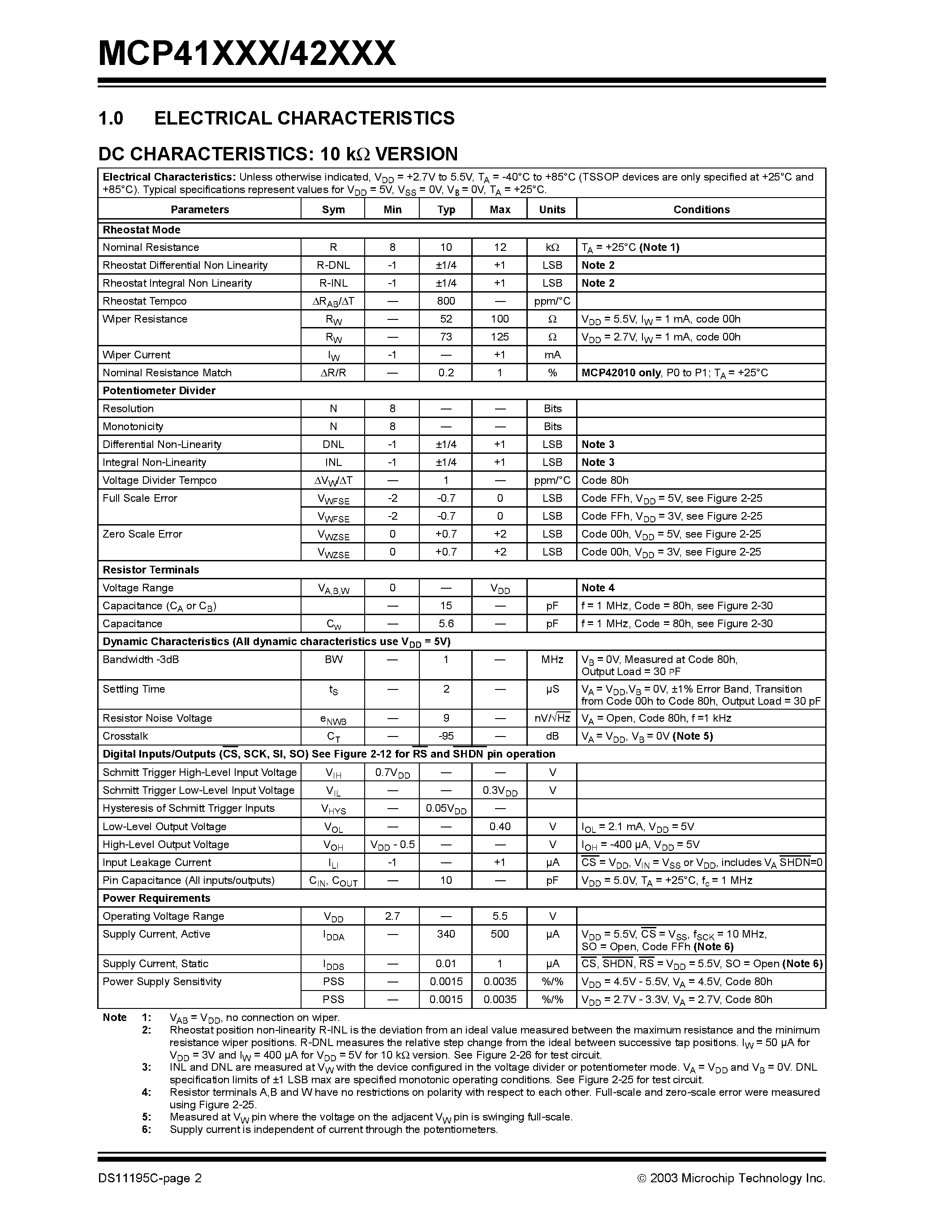 Datasheet MCP41010-I/SN - Single/Dual Digital Potentiometer with SPI Interface page 2