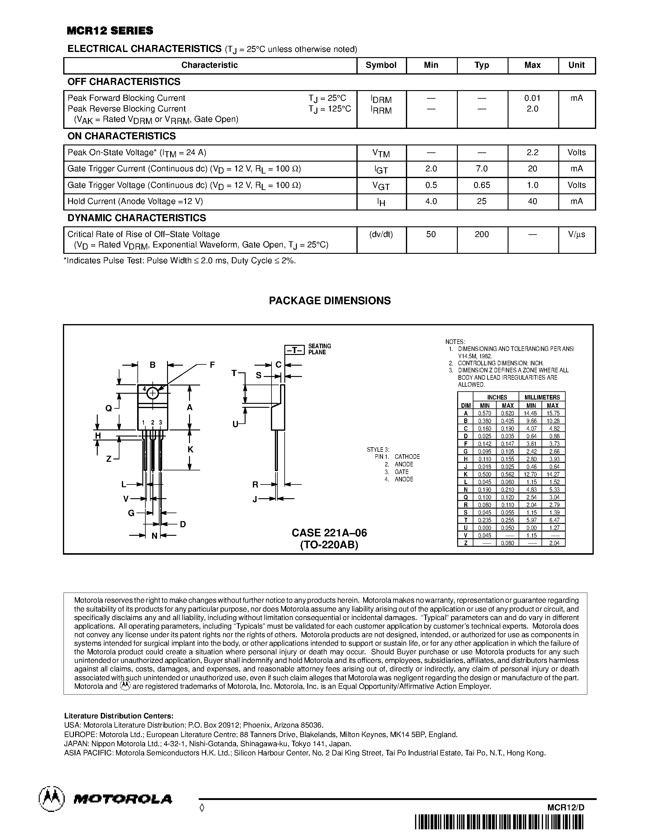 Datasheet MCR12 - Silicon Controlled Rectifiers page 2