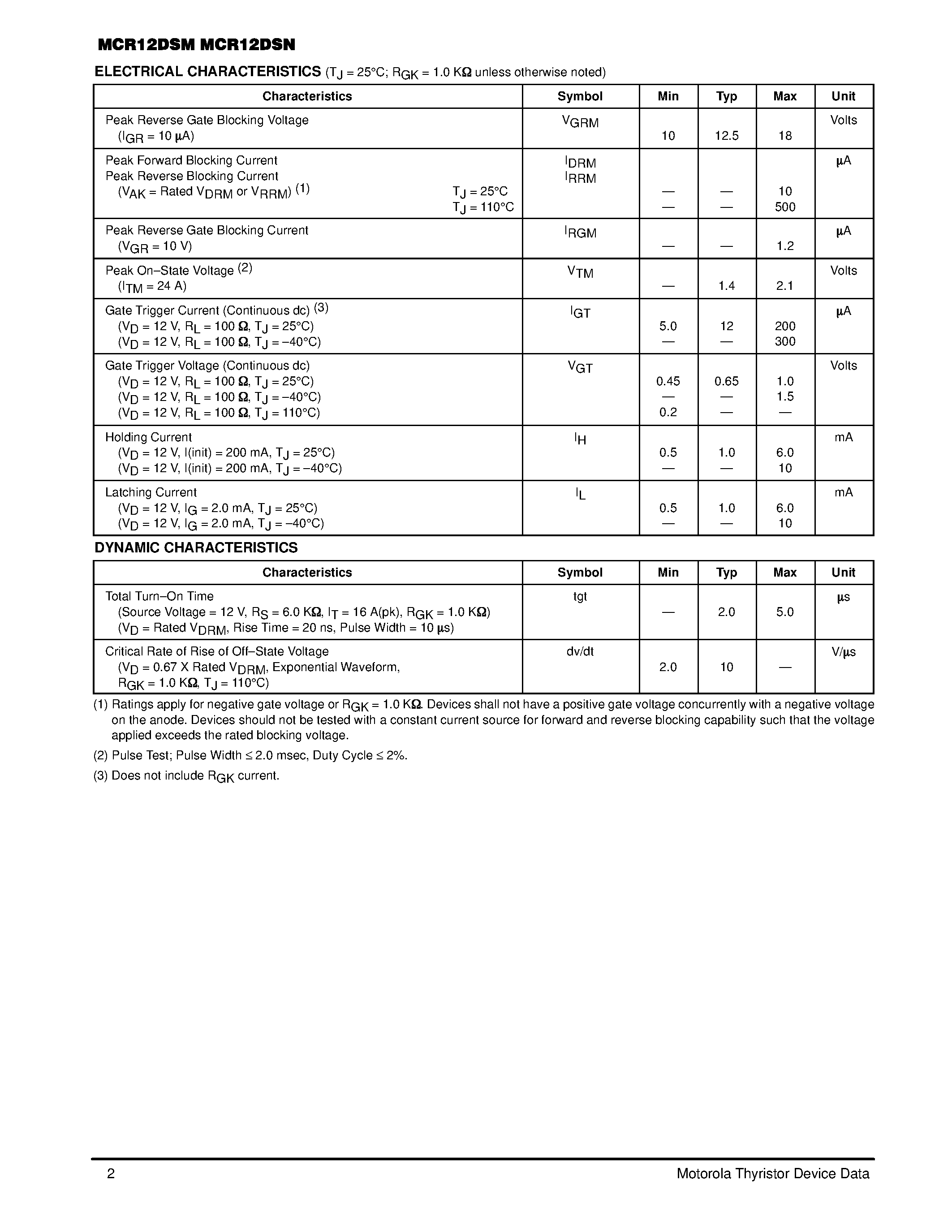 Datasheet MCR12DSM - Silicon Controlled Rectifiers page 2