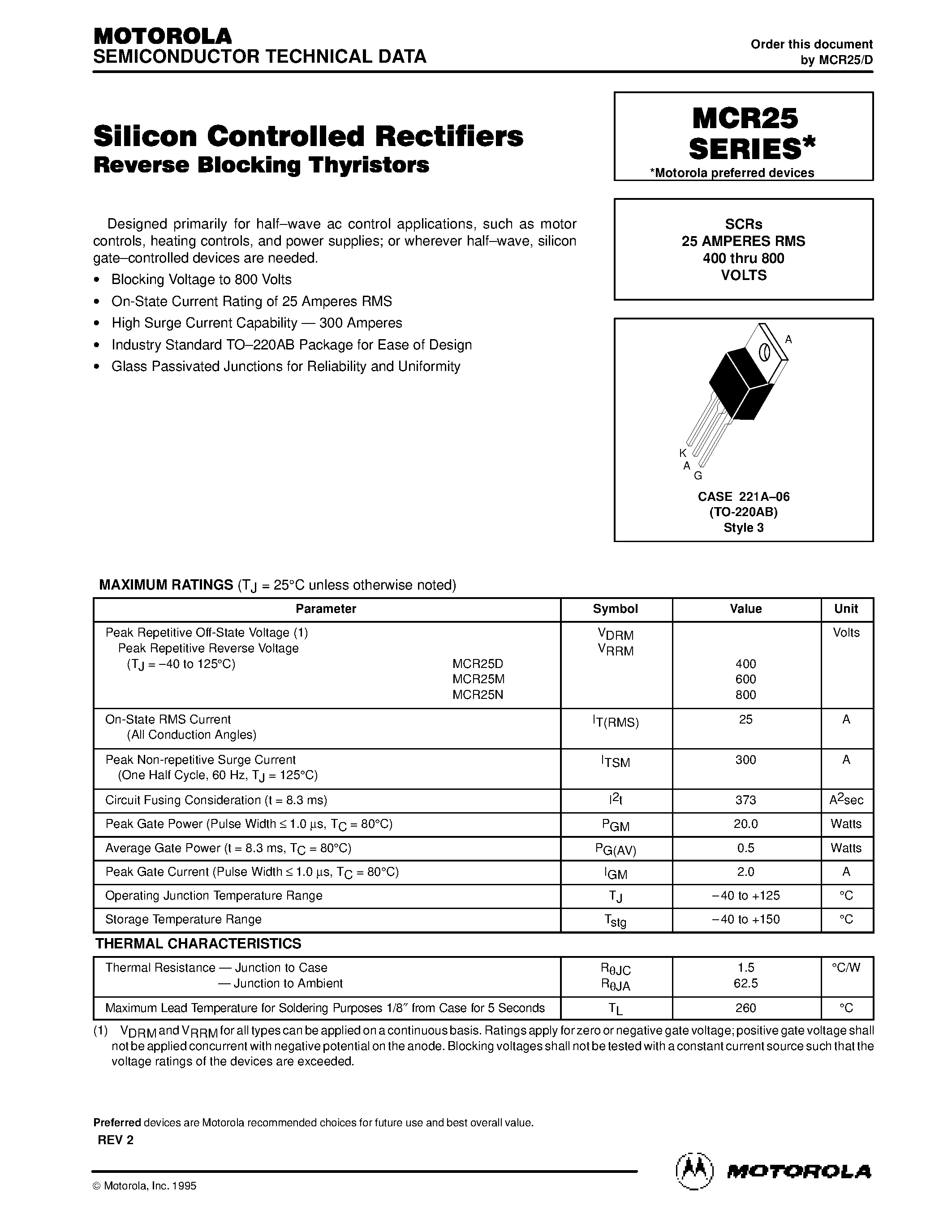 Datasheet MCR25 - Silicon Controlled Rectifiers page 1