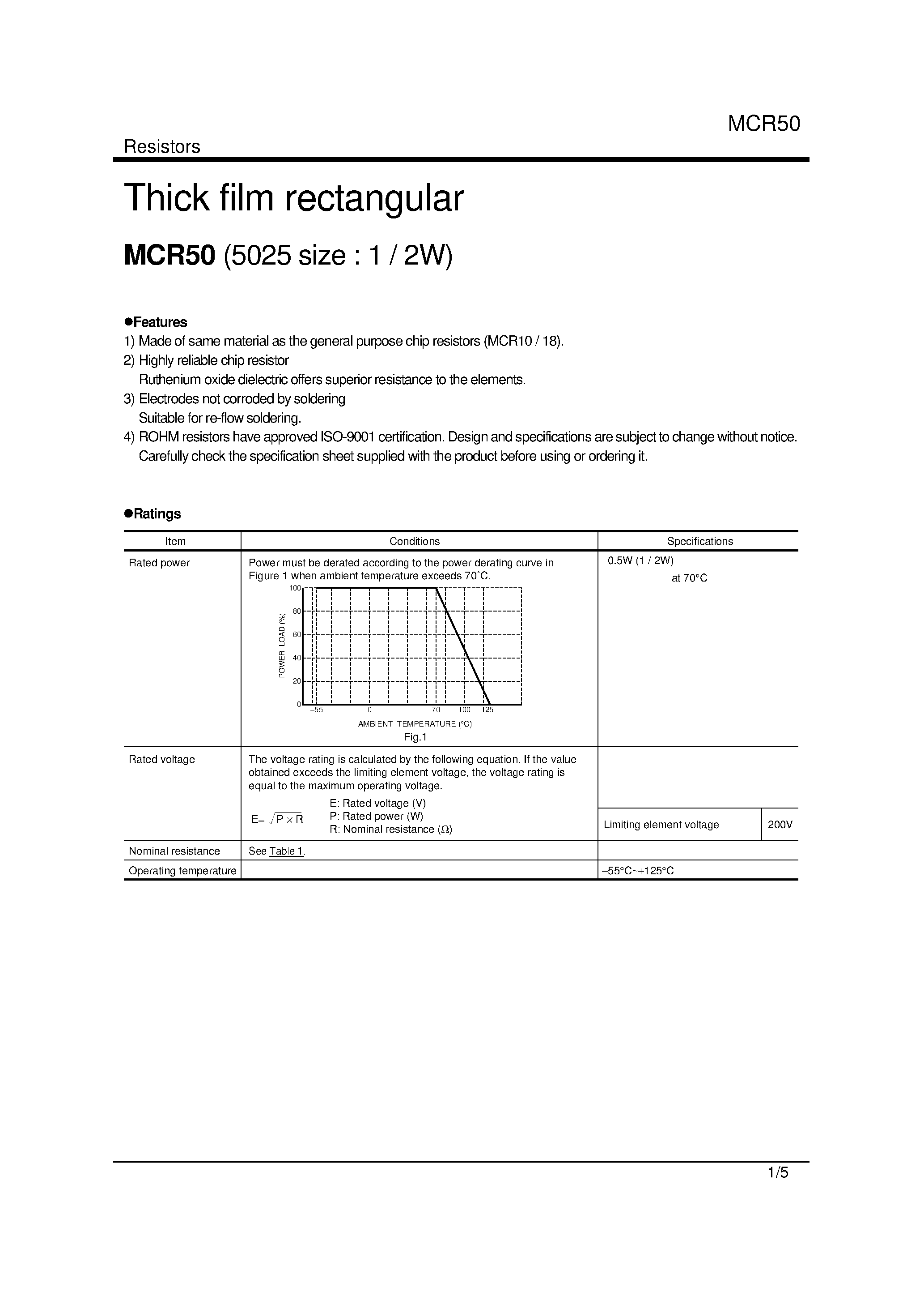 Datasheet MCR50 - Thick film rectangular page 1