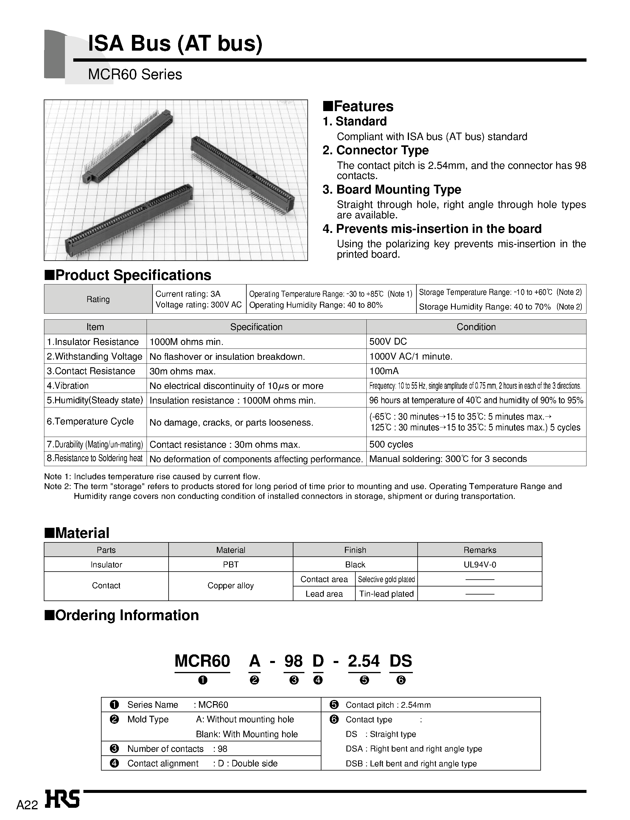 Datasheet MCR60-98D-2.54DS - ISA Bus (AT bus) page 1