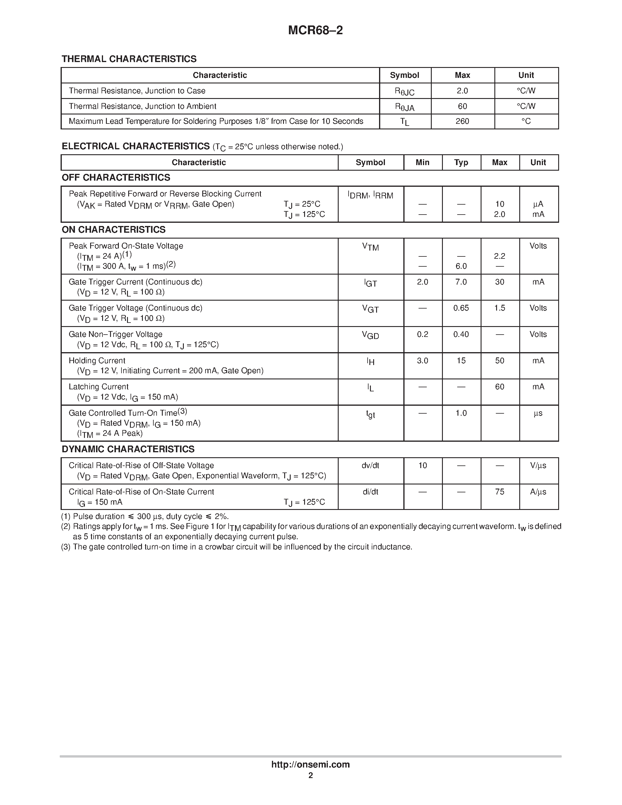 Datasheet MCR68-2 - SILICON CONTROLLED RECTIFIERS page 2