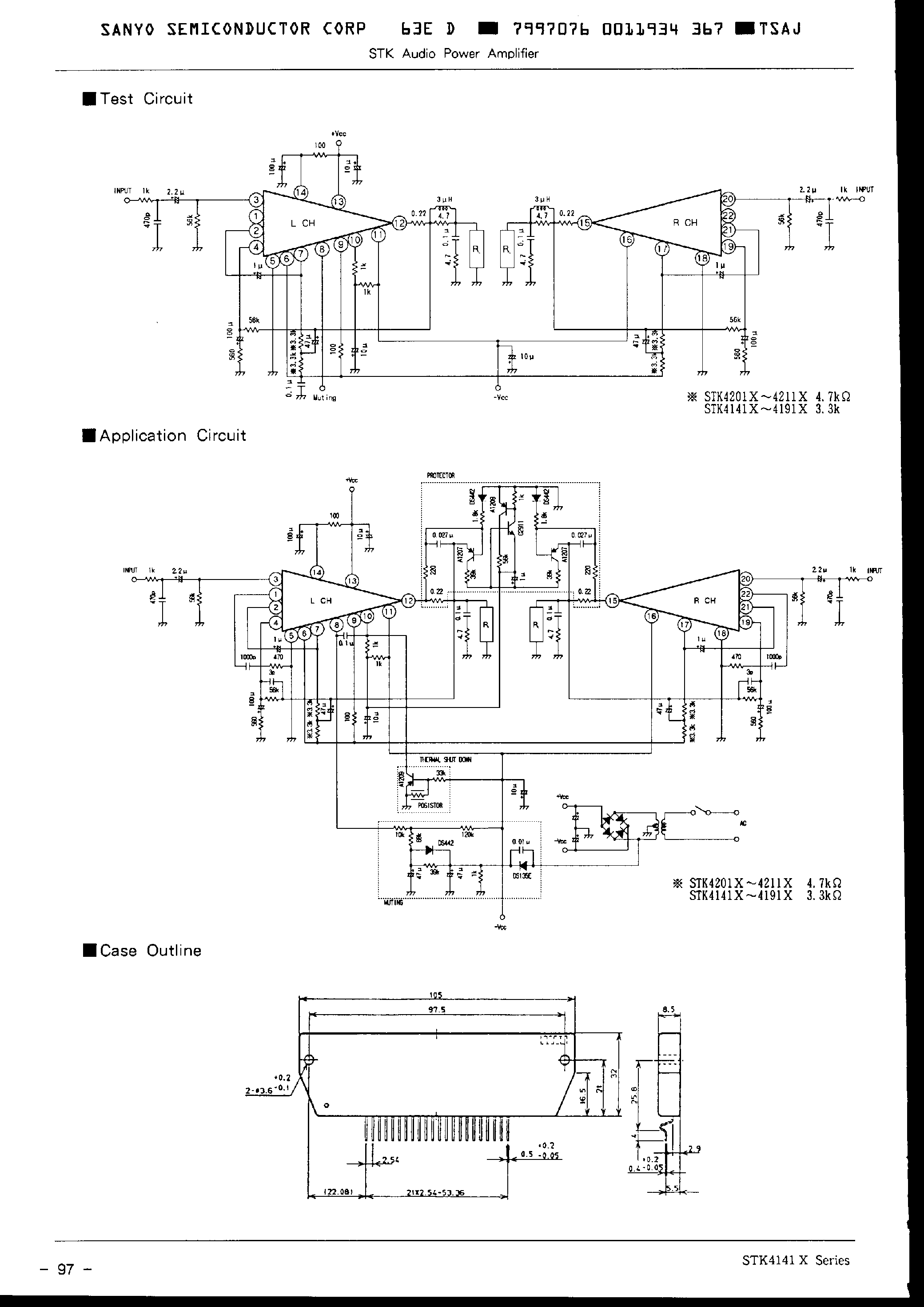 Datasheet STK4161 - 2ch /1packge / +- Power Supply Built-in Muting Circuit 25W/ch ~ 70W/ch THD=0.02% page 2