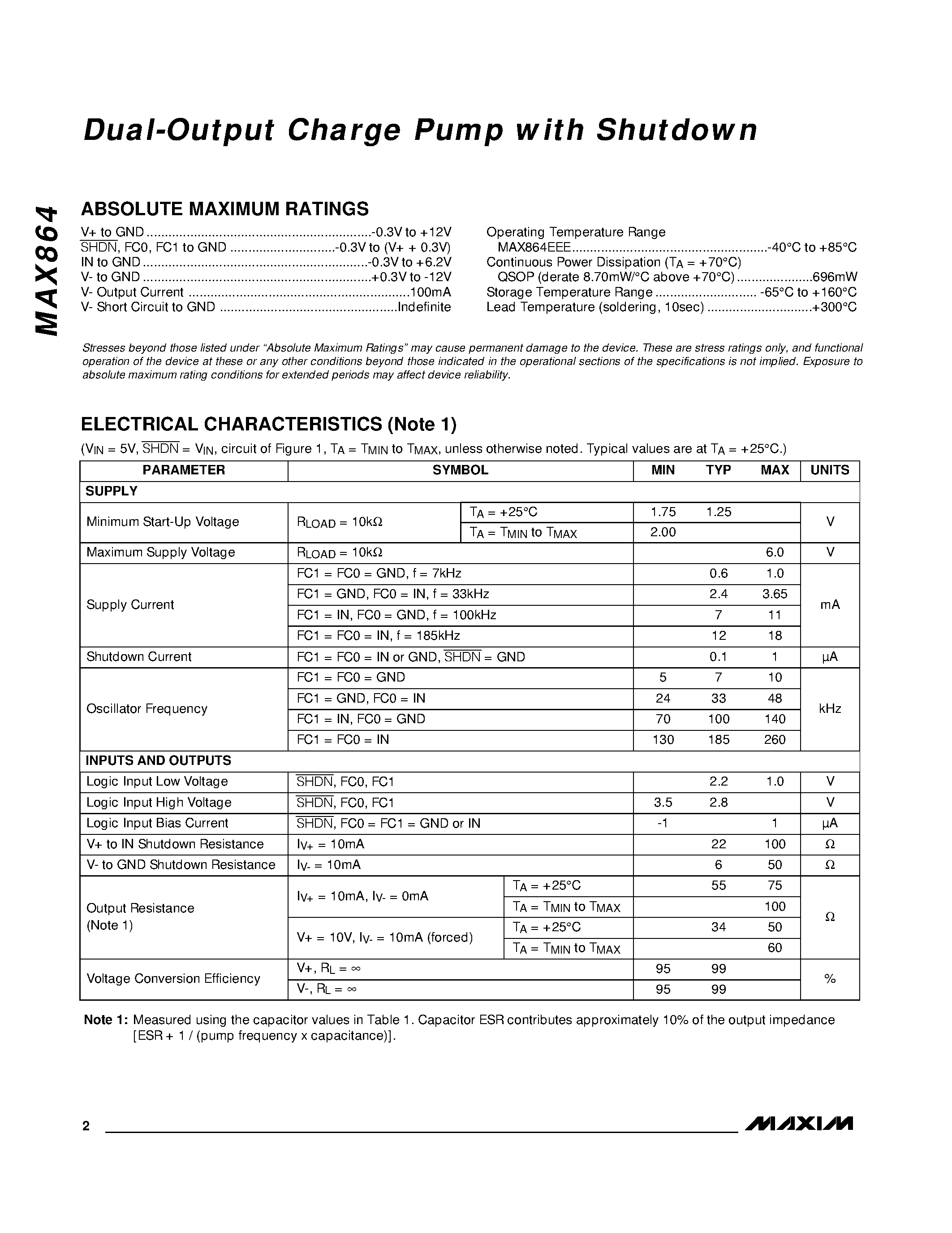 Datasheet MAX864C/D - Dual-Output Charge Pump with Shutdown page 2