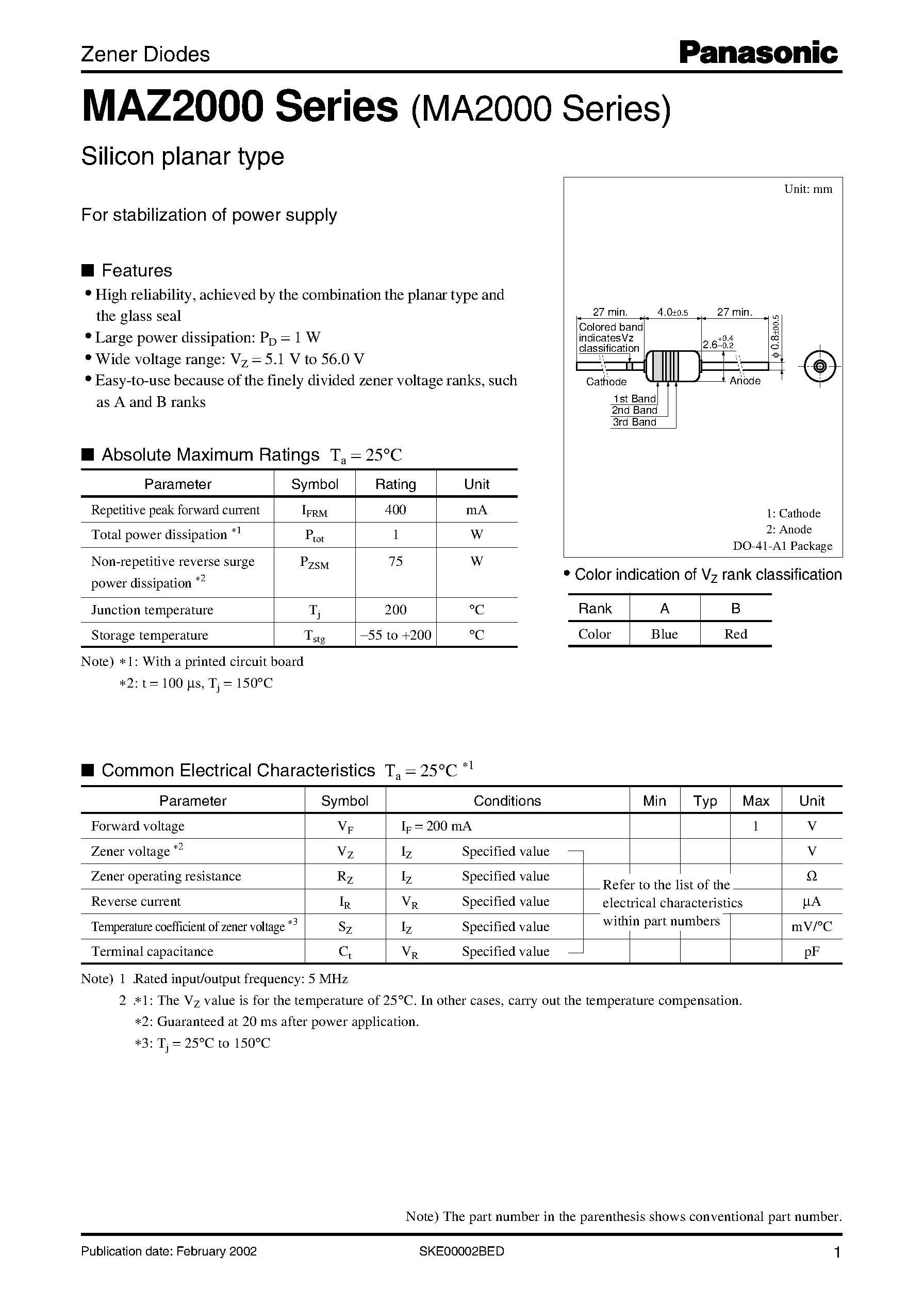 Datasheet MAZ2051-B - Silicon planar type page 1