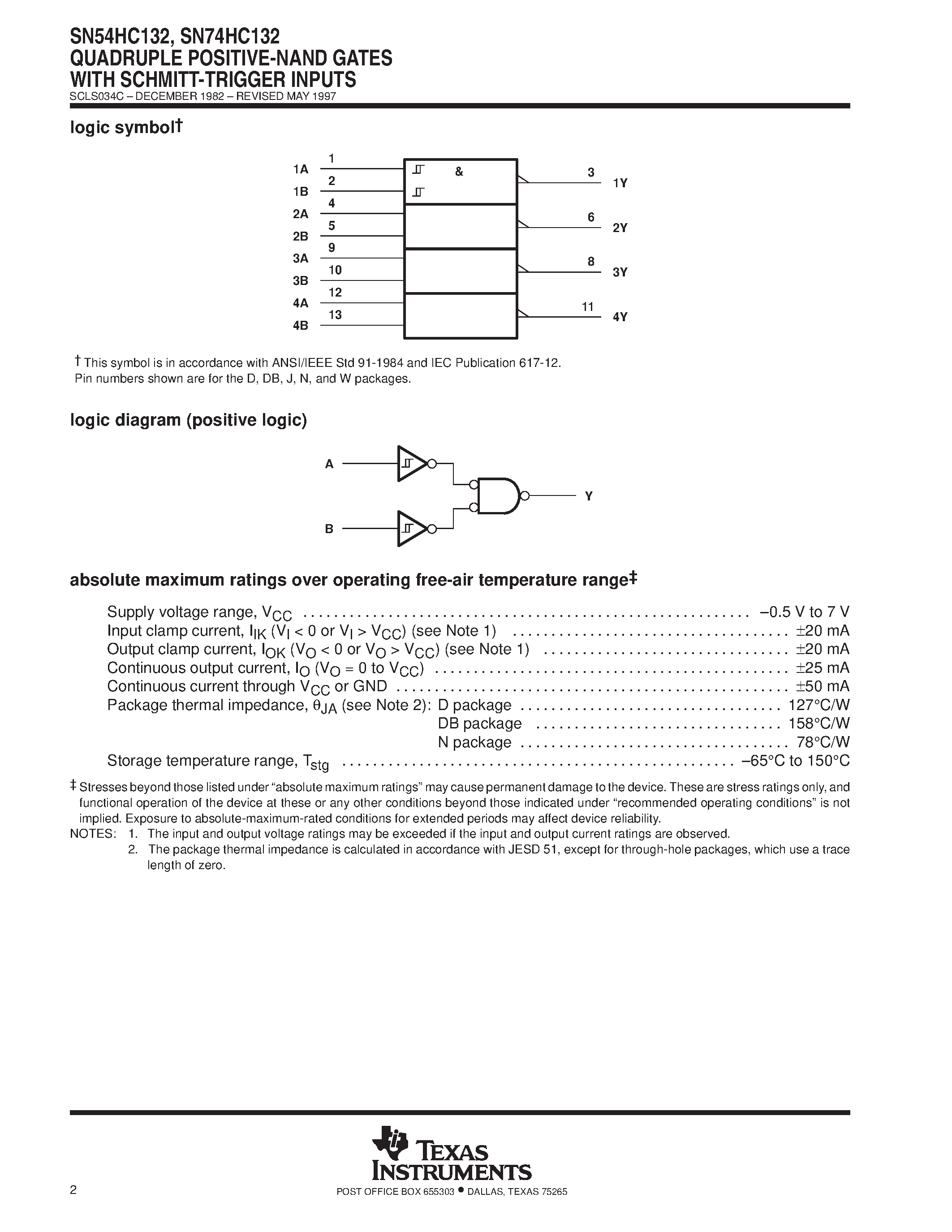 Даташит SN74HC132 - QUADRUPLE BUS BUFFER GATES WITH 3-STATE OUTPUTS страница 2