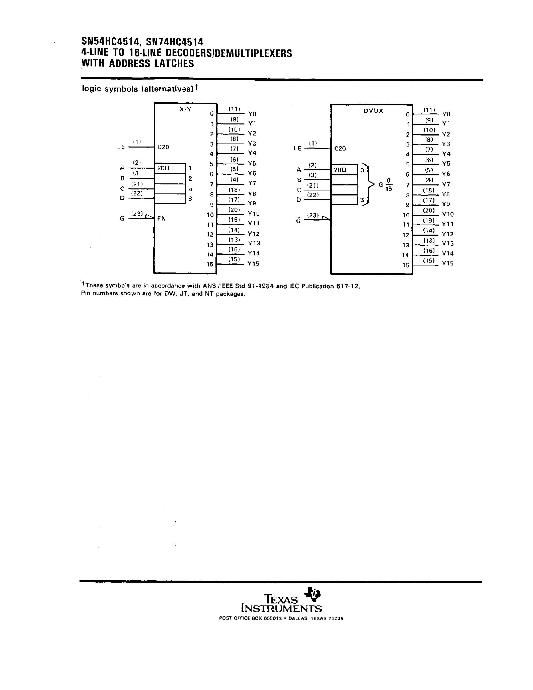 Даташит SN74HC4514 - 4 LINE TO 16 LINE DECODERS / DEMULTIPLEXERS WITH ADDRESS LATCHES страница 2