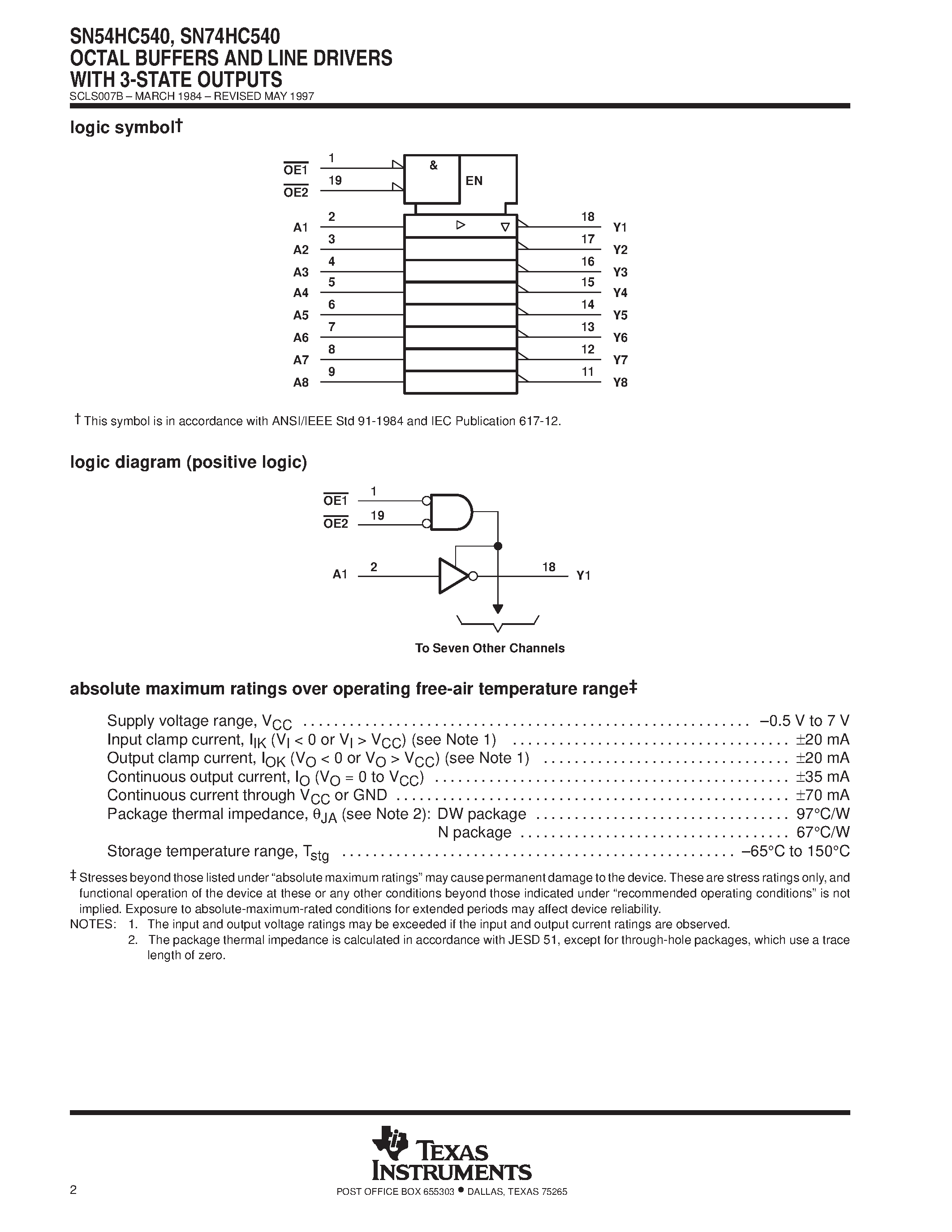 Даташит SN74HC540 - OCTAL BUFFERS AND LINE DRIVERS WITH 3-STATE OUTPUTS страница 2