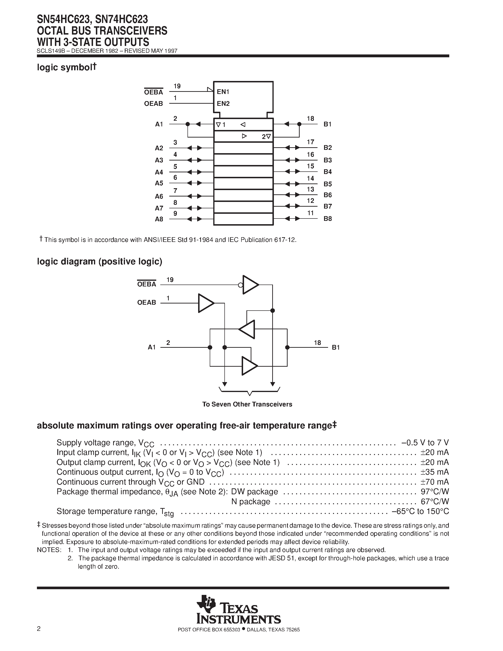 Даташит SN74HC623 - OCTAL BUS TRANSCEIVERS WITH 3-STATE OUTPUTS страница 2