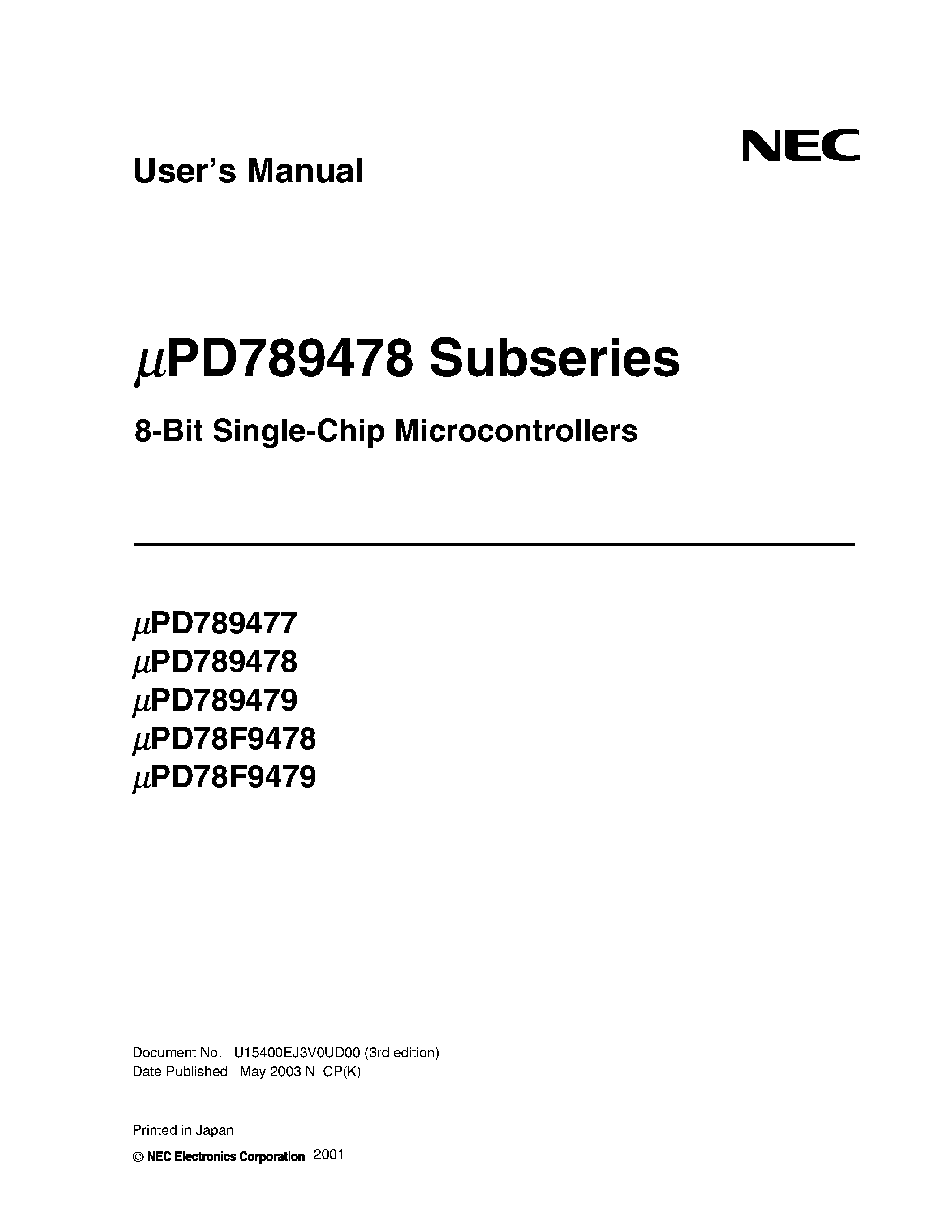 Даташит UPD789477 - 8 Bit Sigle-Chip Microcontrollers страница 1