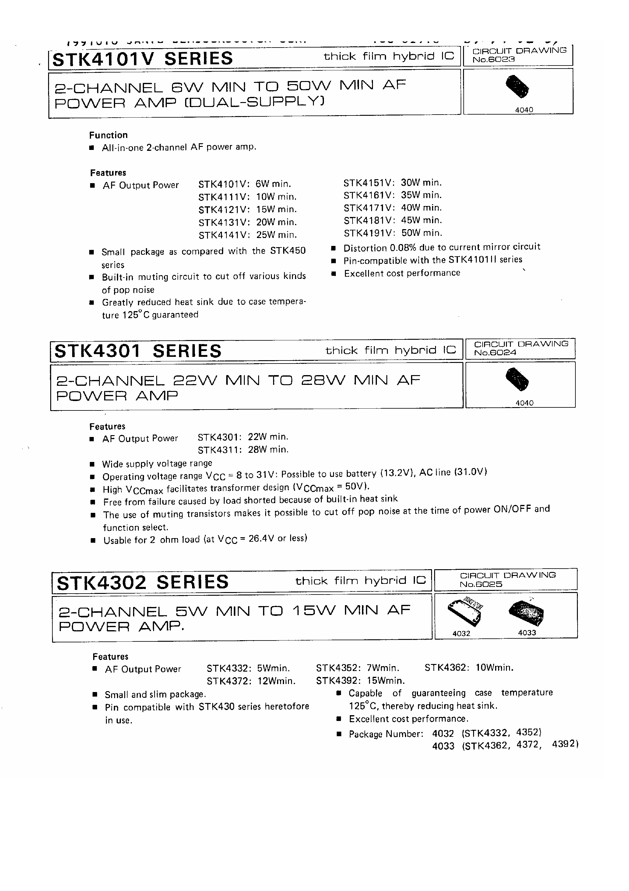 Даташит STK4301 - 2 Channel 22W Min to 28W Min AF Power AMP страница 1