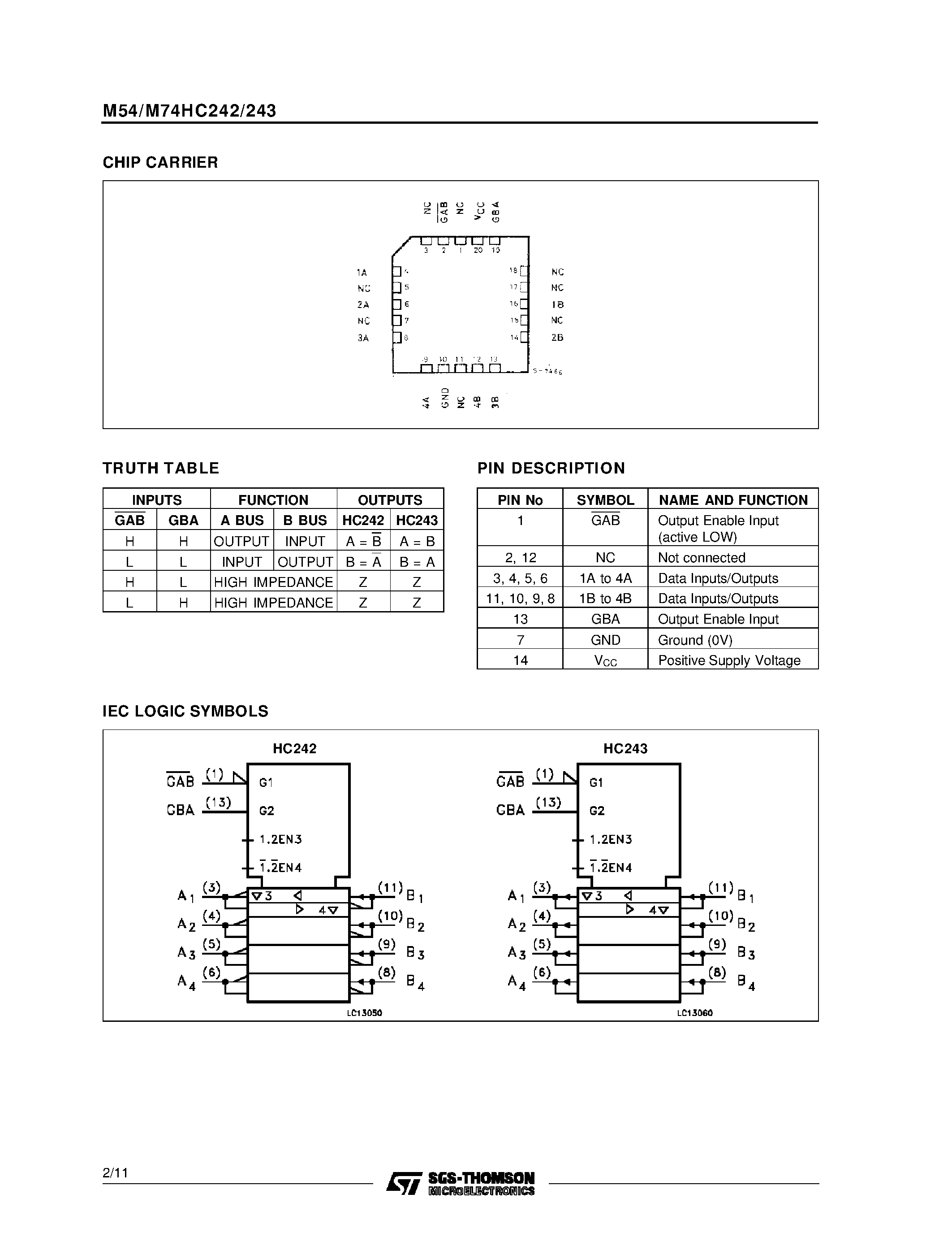 Даташит M74HC242 - QUAD BUS TRANSCEIVER 3-STATE страница 2