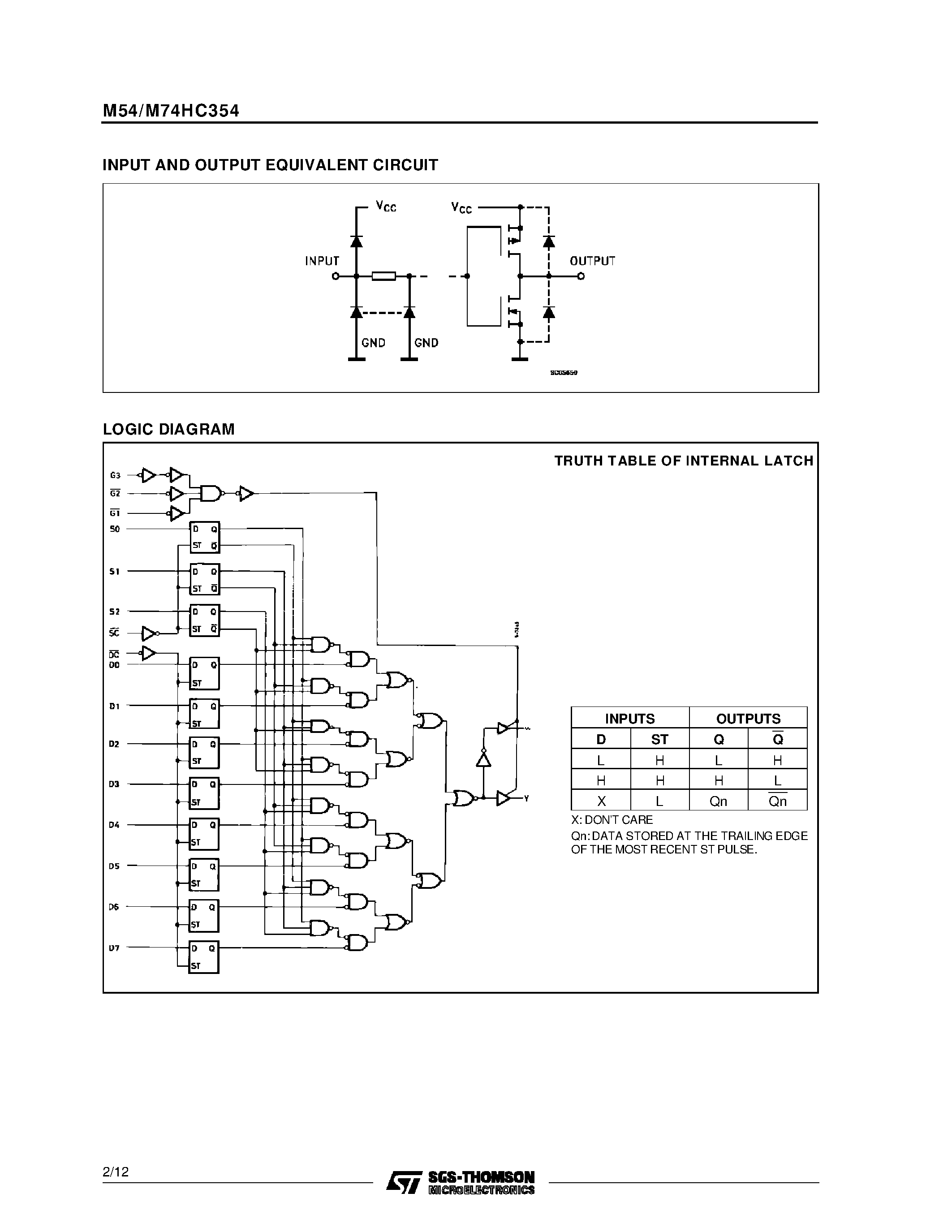 Даташит M74HC354 - 8 CHANNEL MULTIPLEXER/REGISTER 3 STATE страница 2