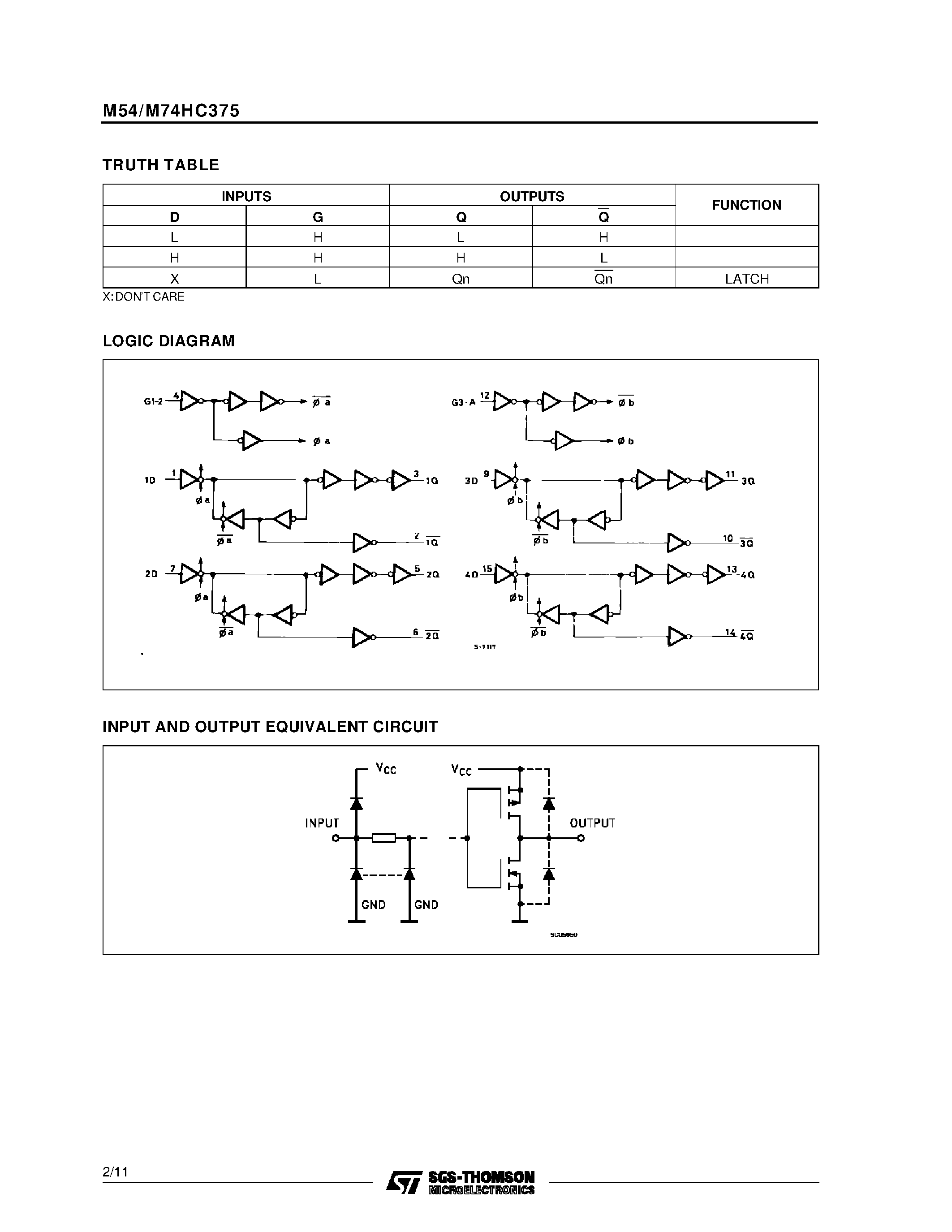 Даташит M74HC375 - QUAD D TYPE LATCH страница 2