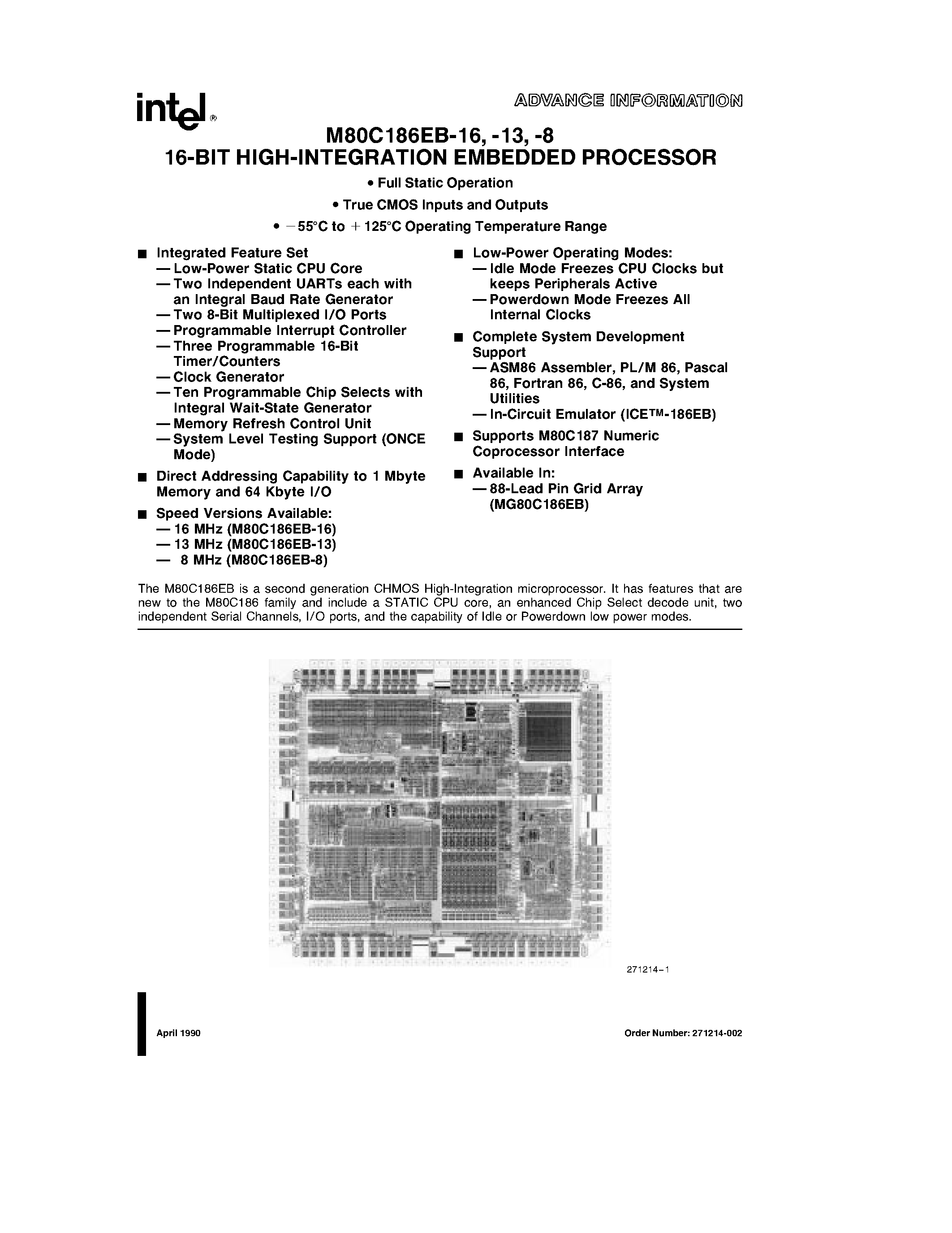 Datasheet M80C186EB-8 - 16-BIT HIGH-INTEGRATION EMBEDDED PROCESSOR page 1