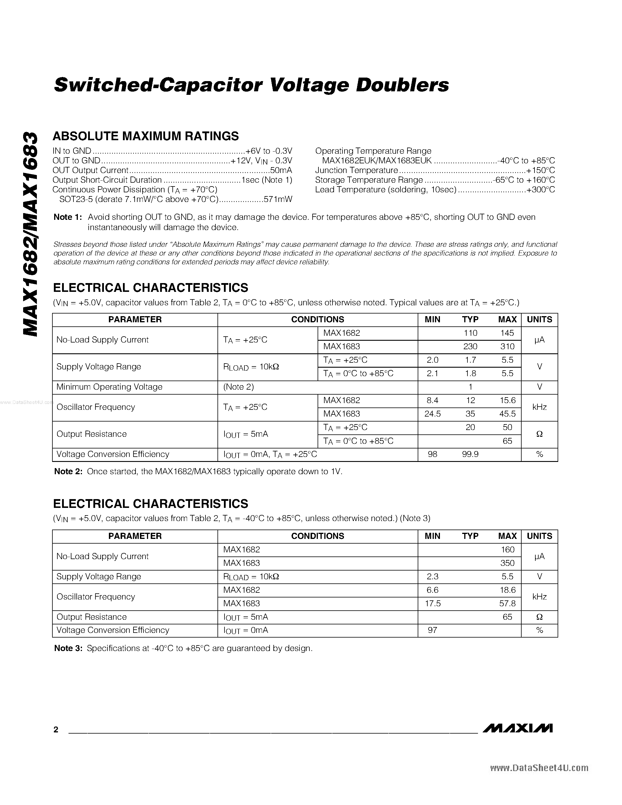 Datasheet MAX1683C/D - Switched-Capacitor Voltage Doublers page 2