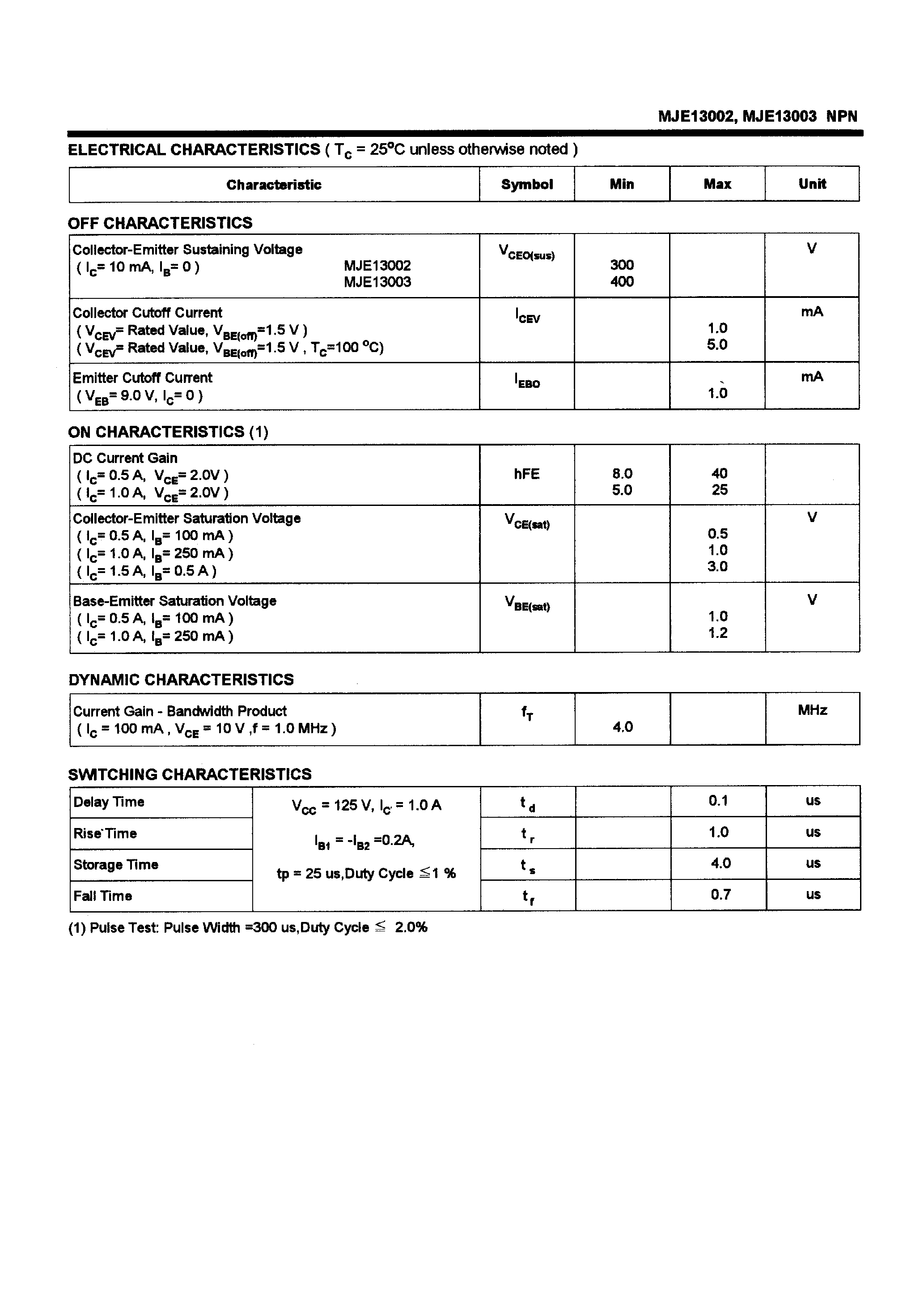 Datasheet MJE13002 - POWER TRANSISTORS(1.5A /300-400V /40W) page 2