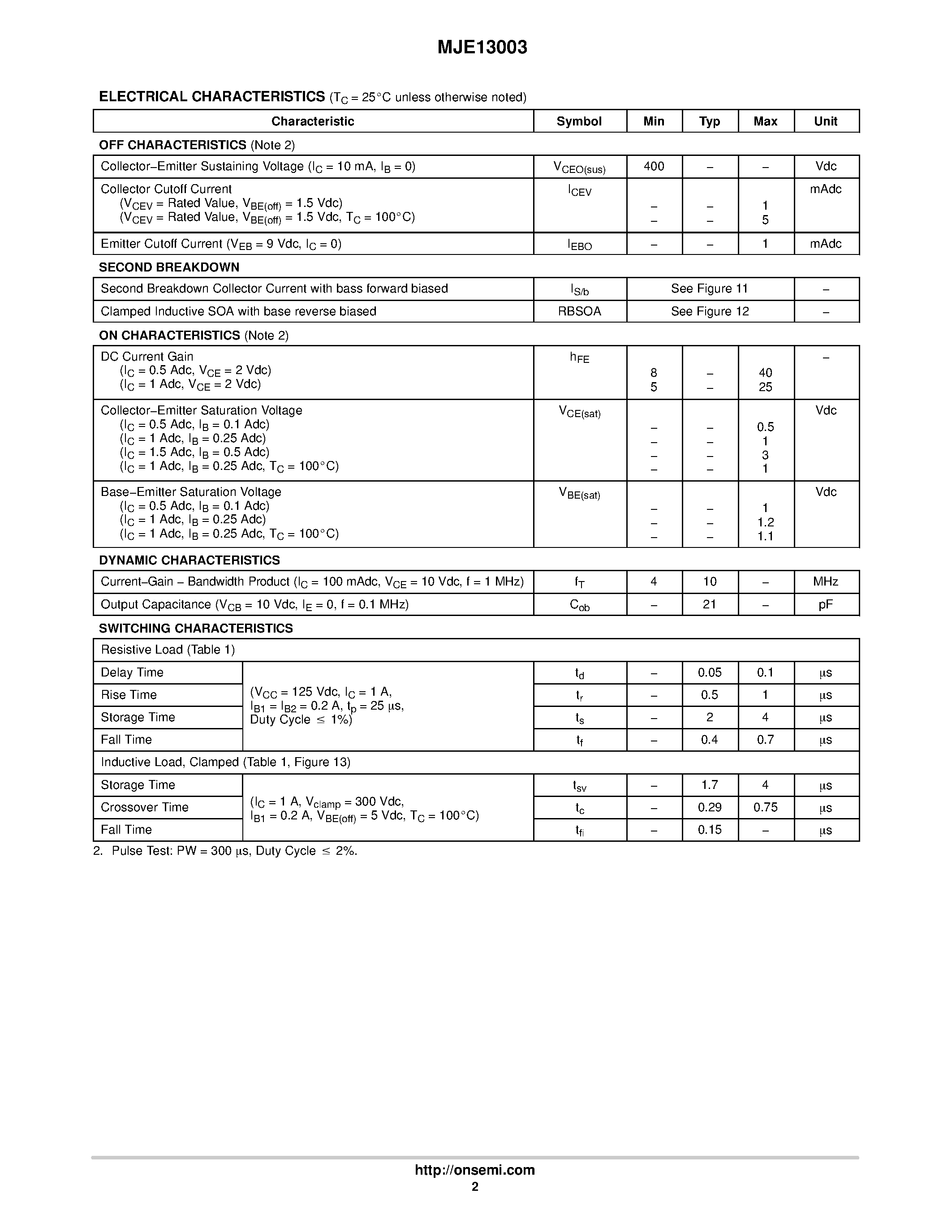 Datasheet MJE13003 - NPN SILICON POWER TRANSISTORS page 2