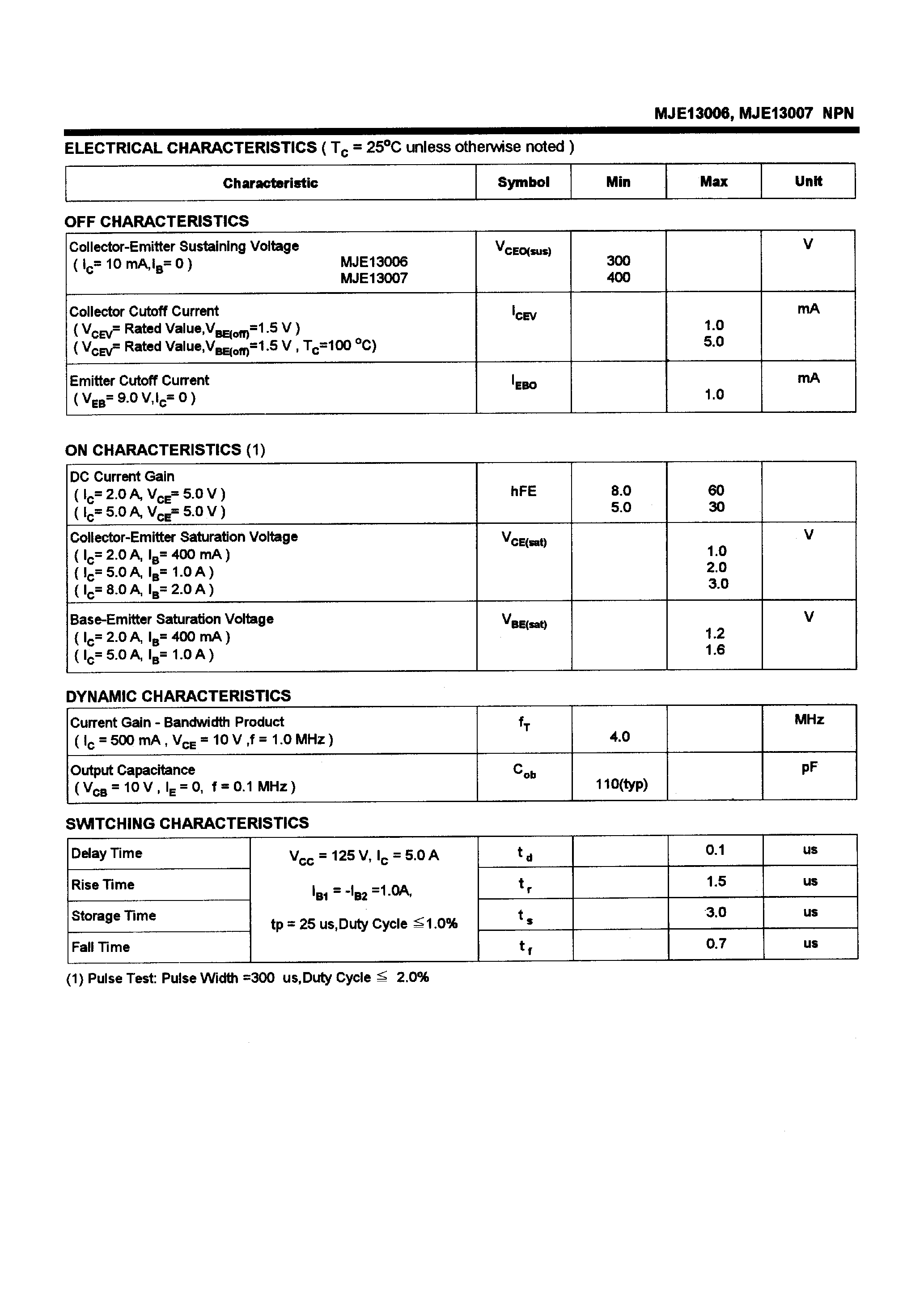 Datasheet MJE13006 - POWER TRANSISTORS(8A /300-400V /80W) page 2