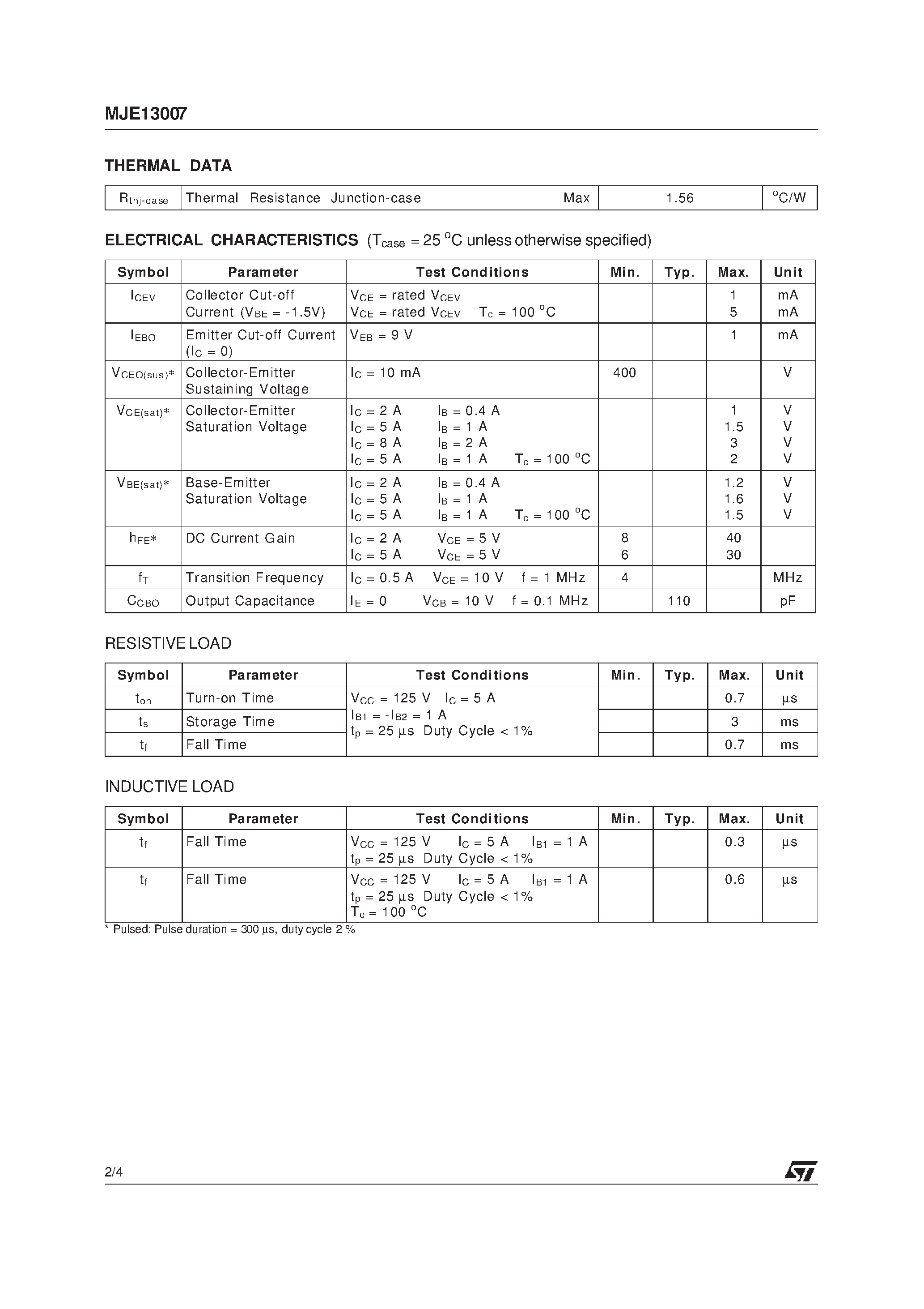 Даташит MJE13007 - SILICON NPN SWITCHING TRANSISTOR страница 2