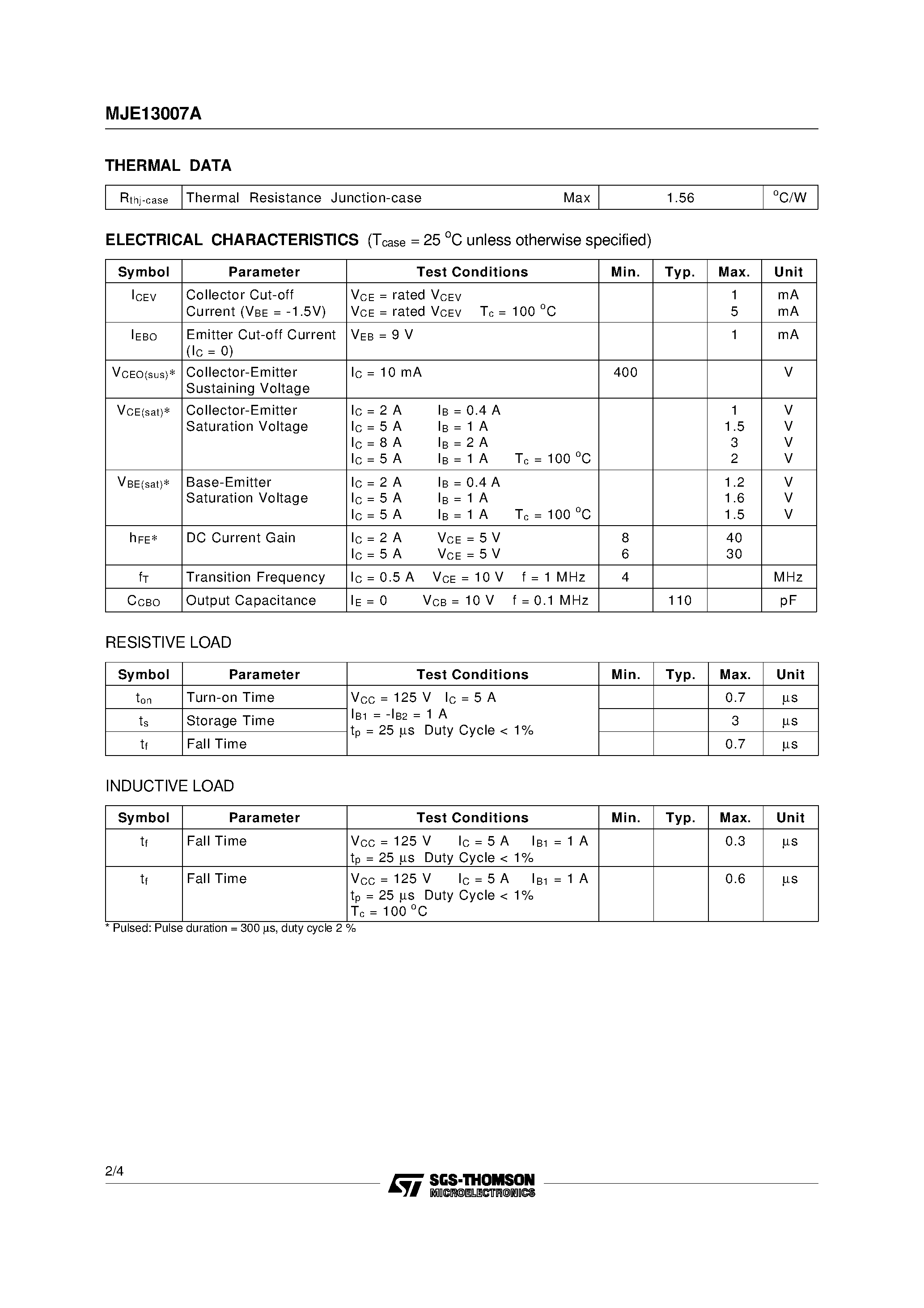 Даташит MJE13007A - SILICON NPN SWITCHING TRANSISTOR страница 2