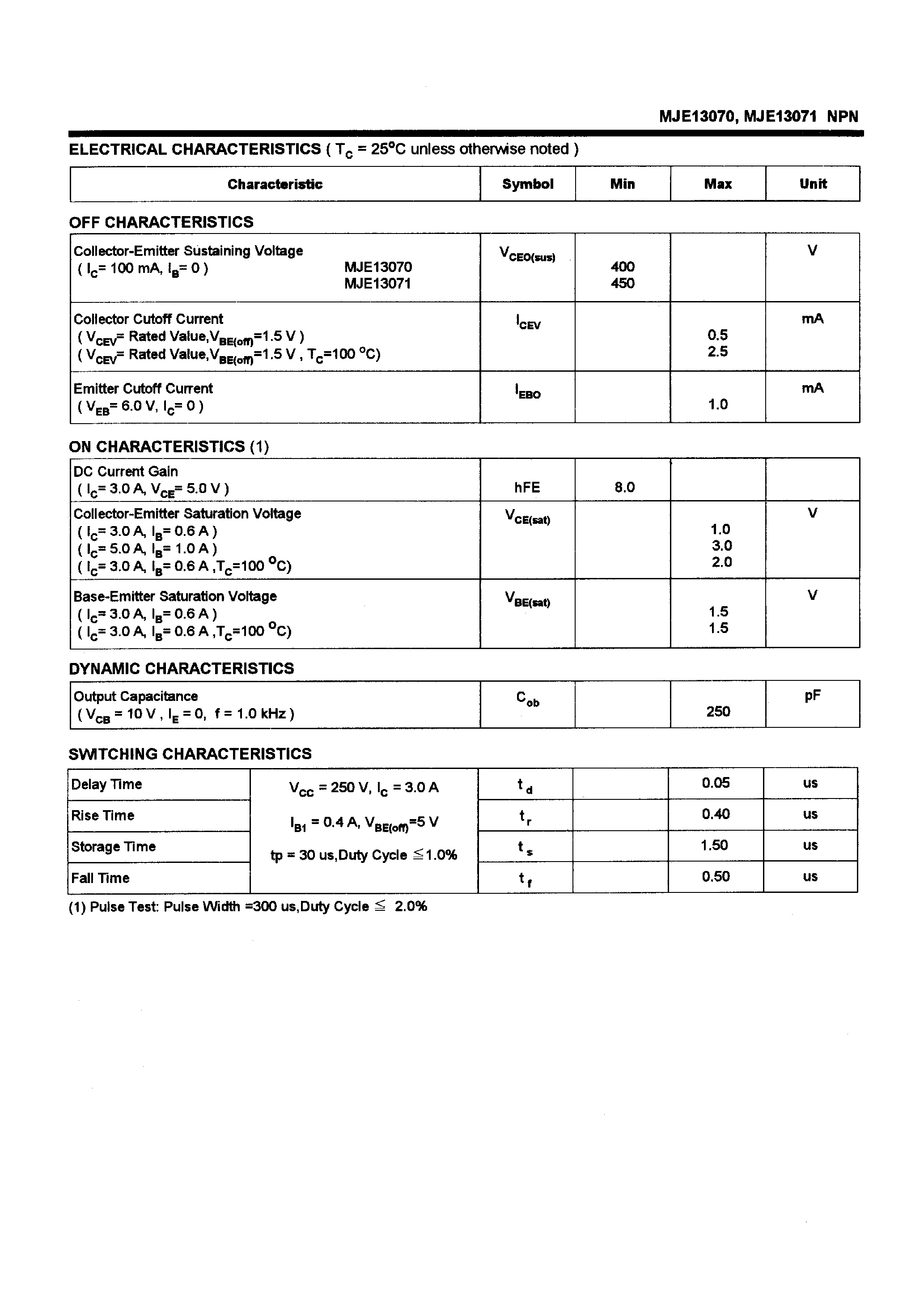 Даташит MJE13070 - POWER TRANSISTORS(5A /400-450V /80W) страница 2