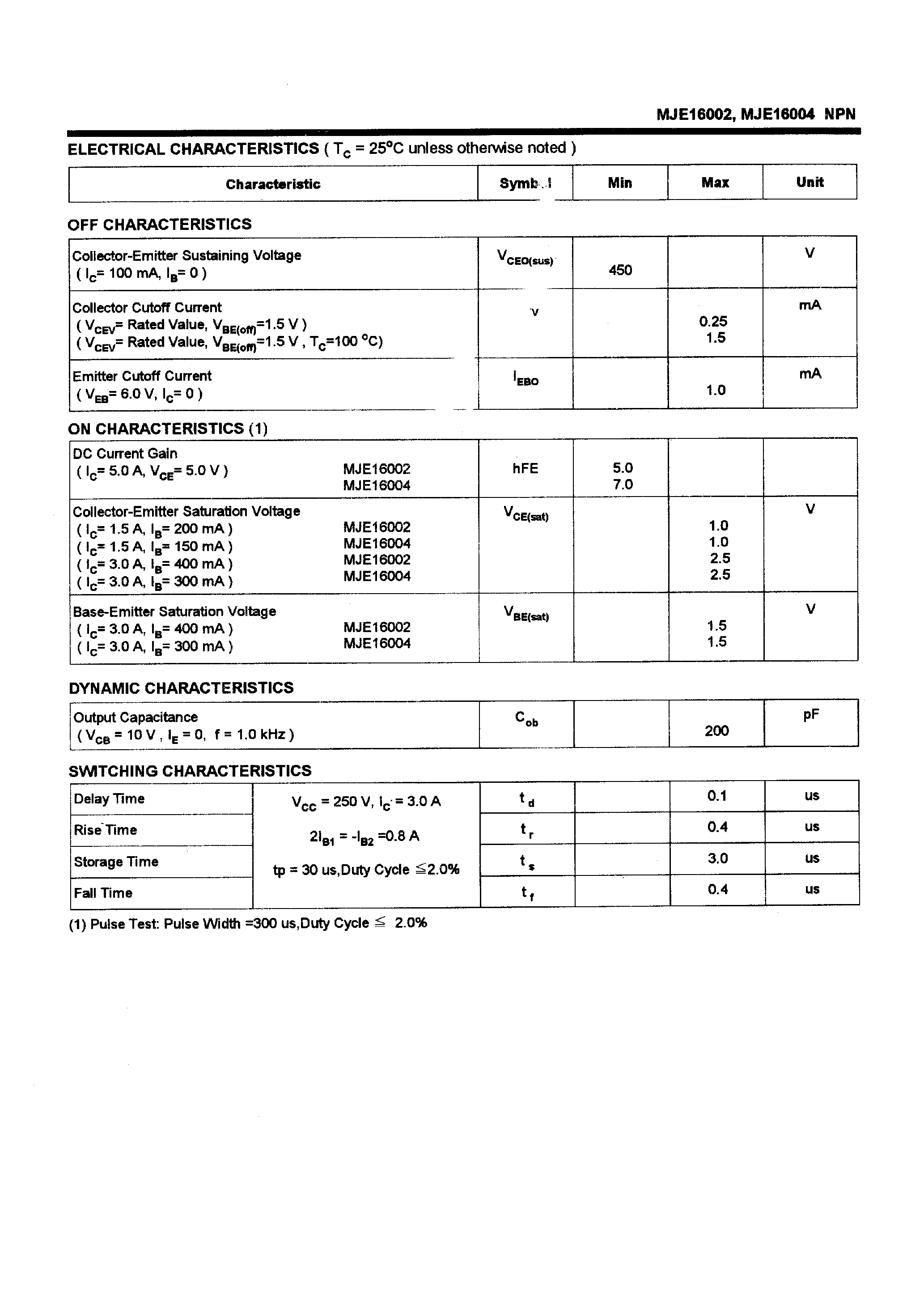 Даташит MJE16002 - POWER TRANSISTORS(5A /450V /80W) страница 2