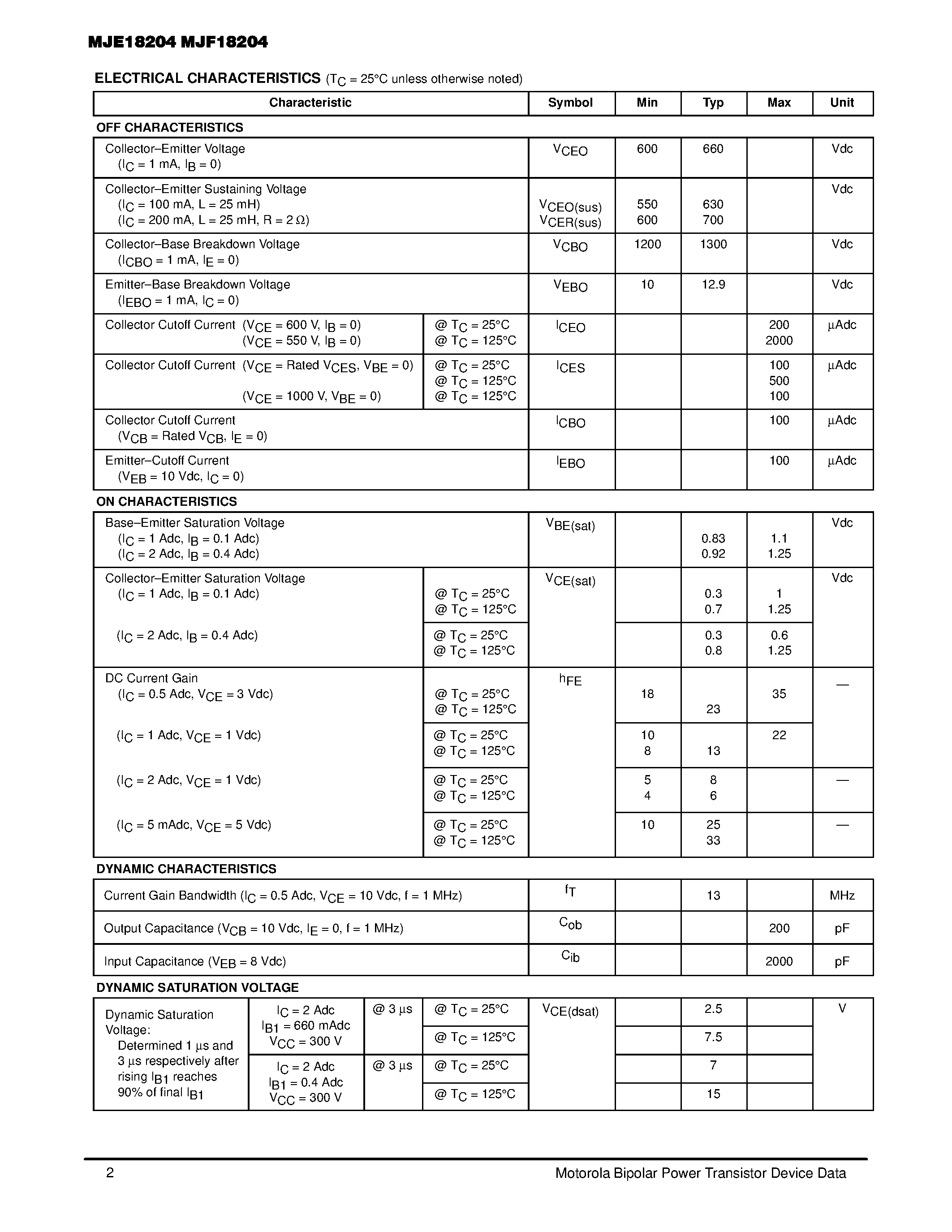 Даташит MJE18204 - POWER TRANSISTORS страница 2